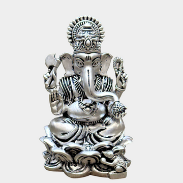 Intricately Detailed Silver-Plated Lord Ganesha Idol