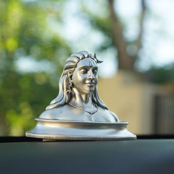 Adi Yogi Shiva Idol in Silver Plating for Car Dashboard