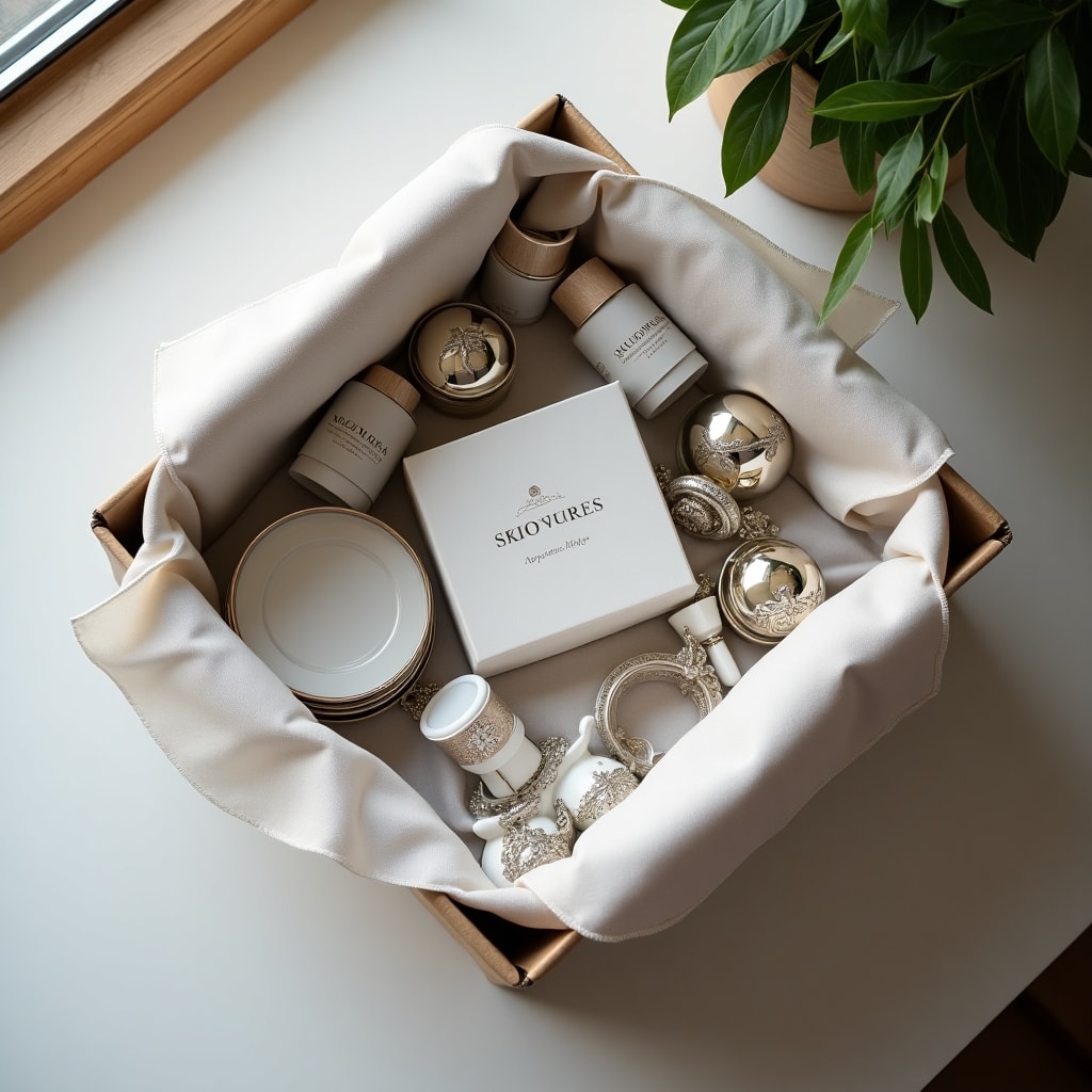 AI generated image for An overhead view of a neatly packaged box filled w