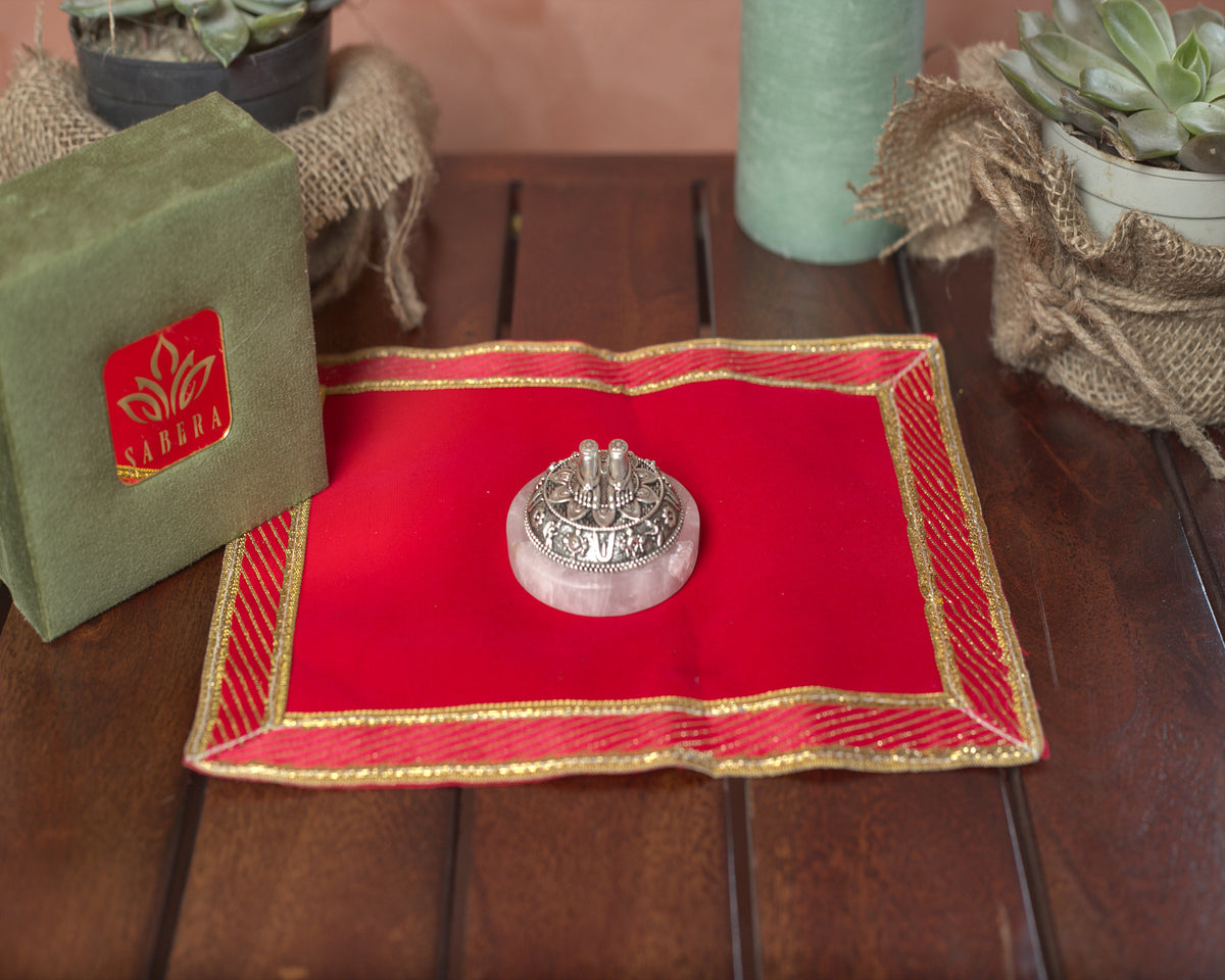 Tirupati Balaji Charan on Rose Quartz Base in Pure Silver Plating