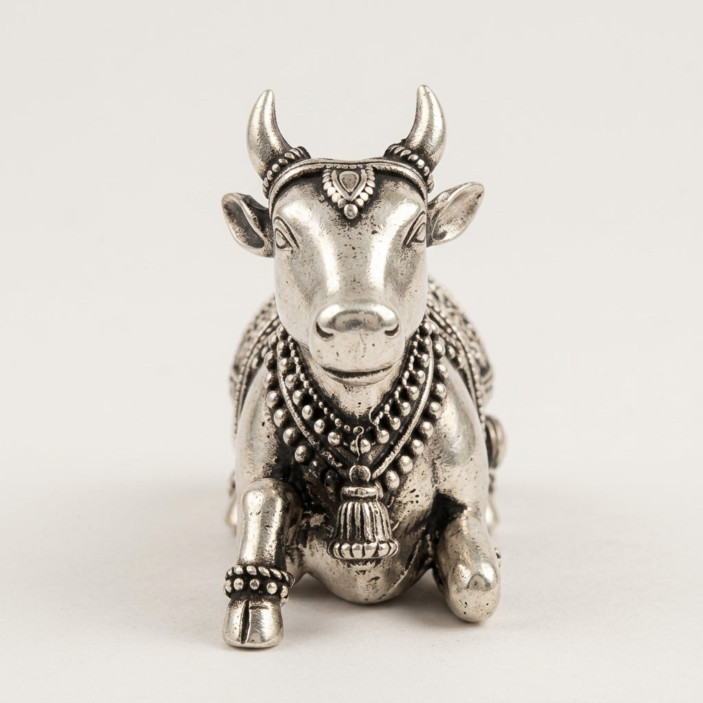 Nandi Dhoop Stand with Incense Sticks in Pure Silver Plating