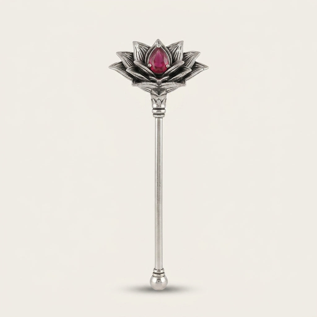Rajatkamal Tilak Stick with Ruby Accent in Pure Silver Plating