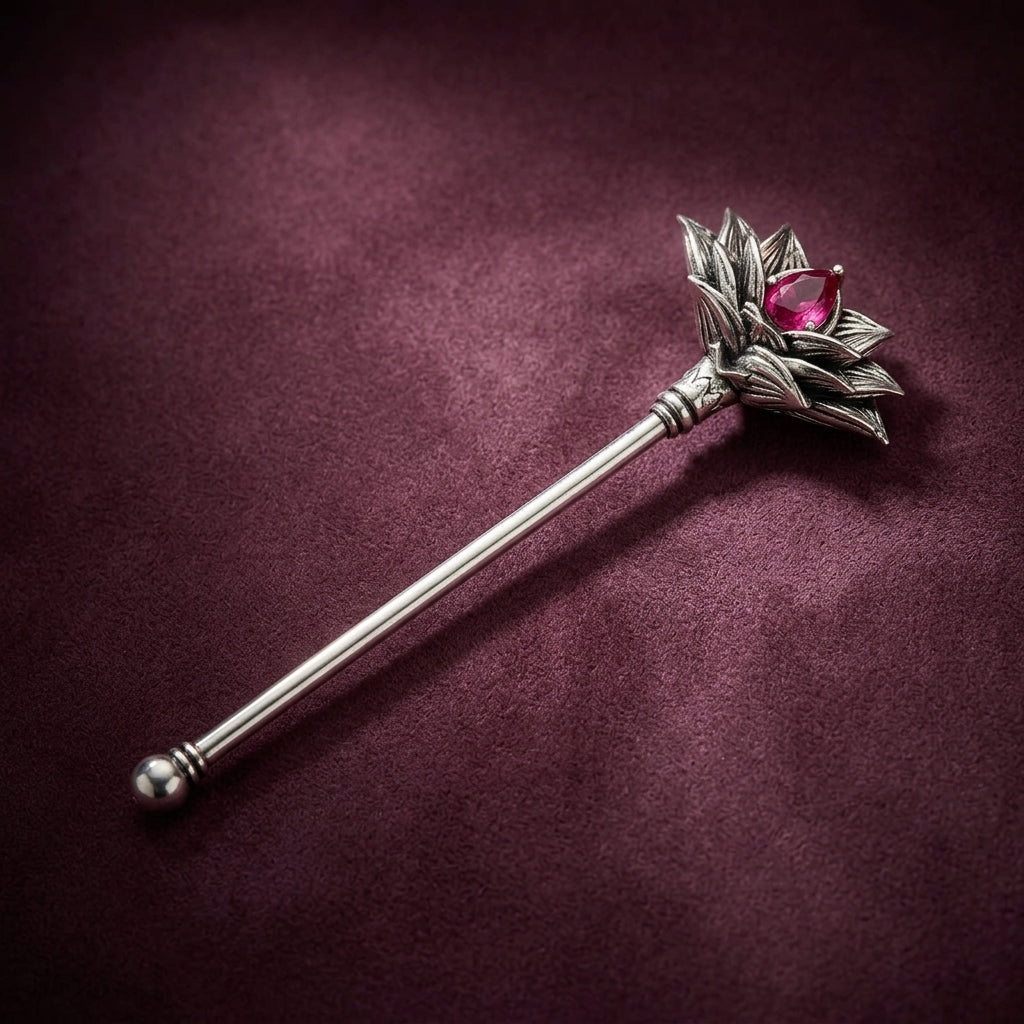 Rajatkamal Tilak Stick with Ruby Accent in Pure Silver Plating
