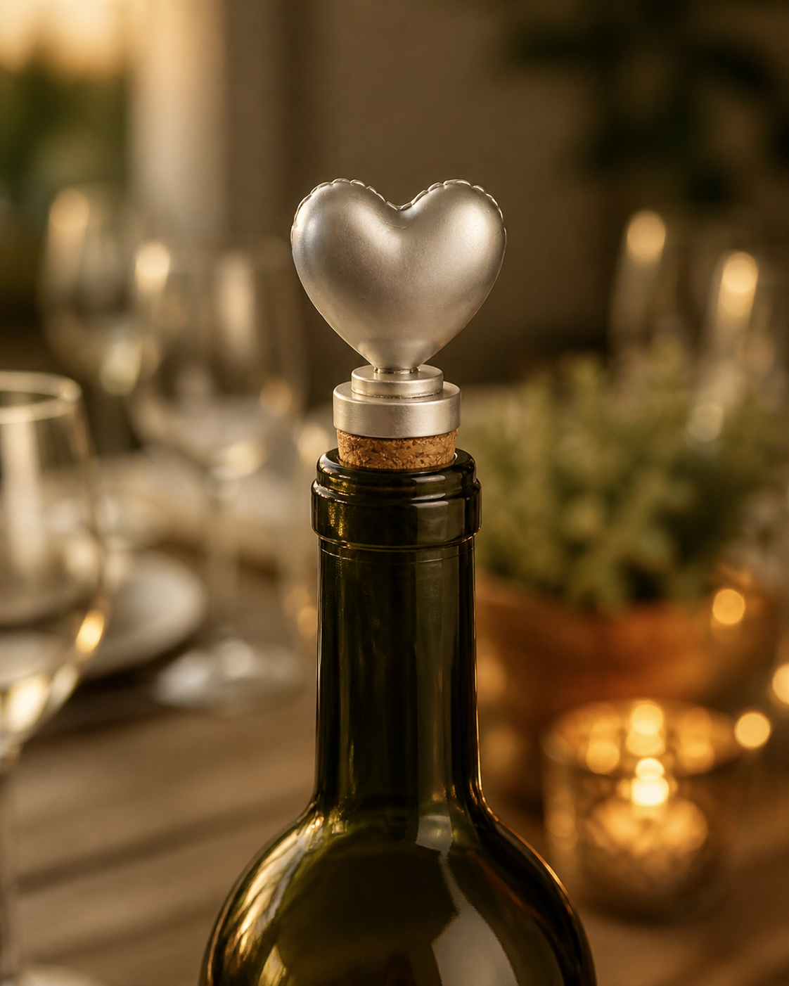 Heart Wine Bottle Stopper in Pure Silver Plating
