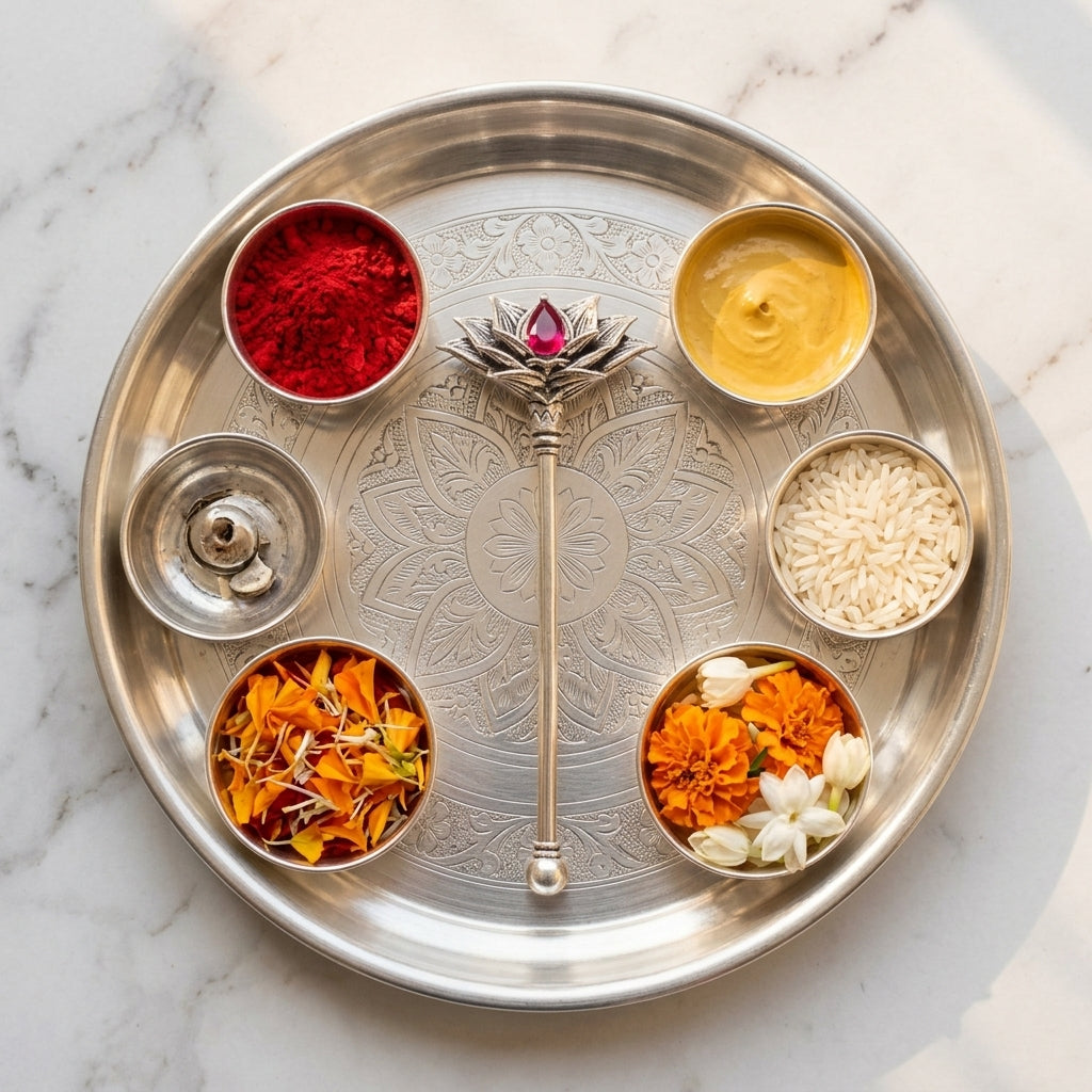 Rajatkamal Tilak Stick with Ruby Accent in Pure Silver Plating