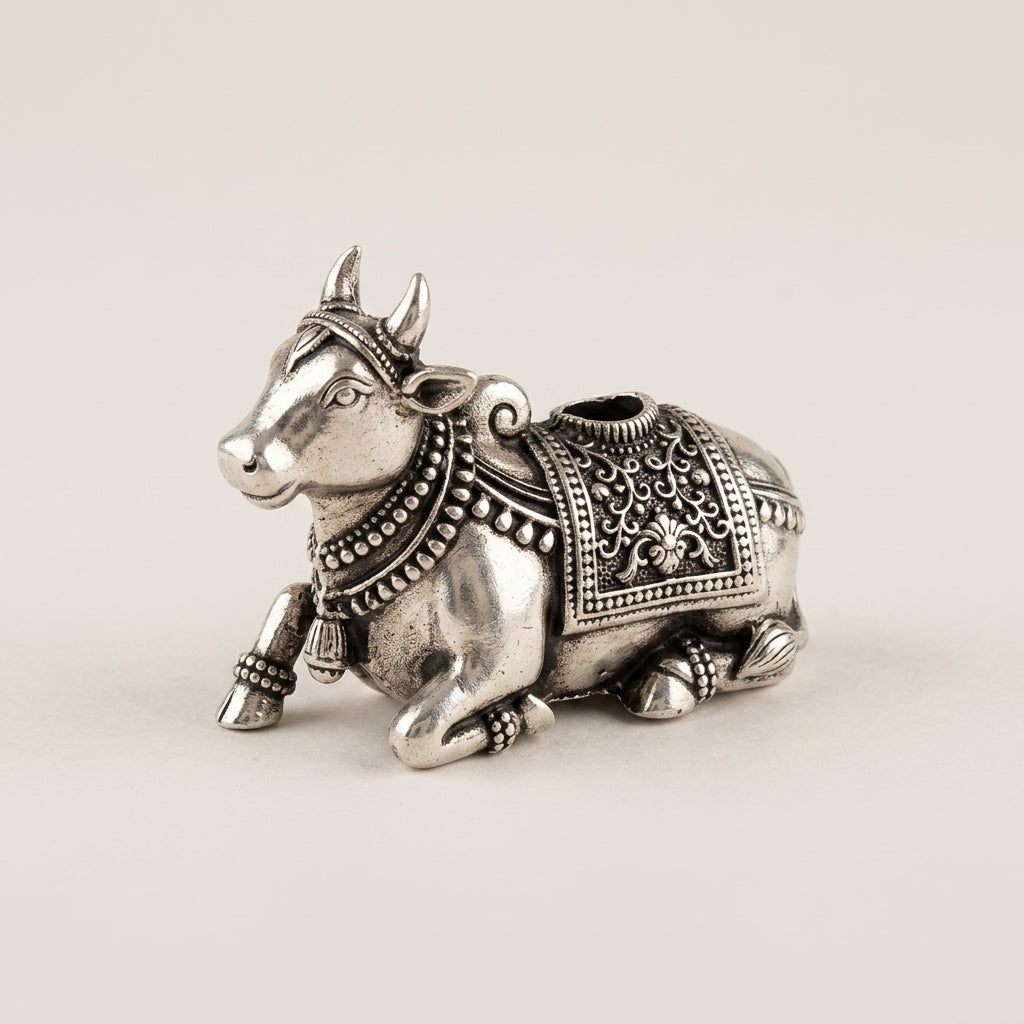 Nandi Dhoop Stand with Incense Sticks in Pure Silver Plating