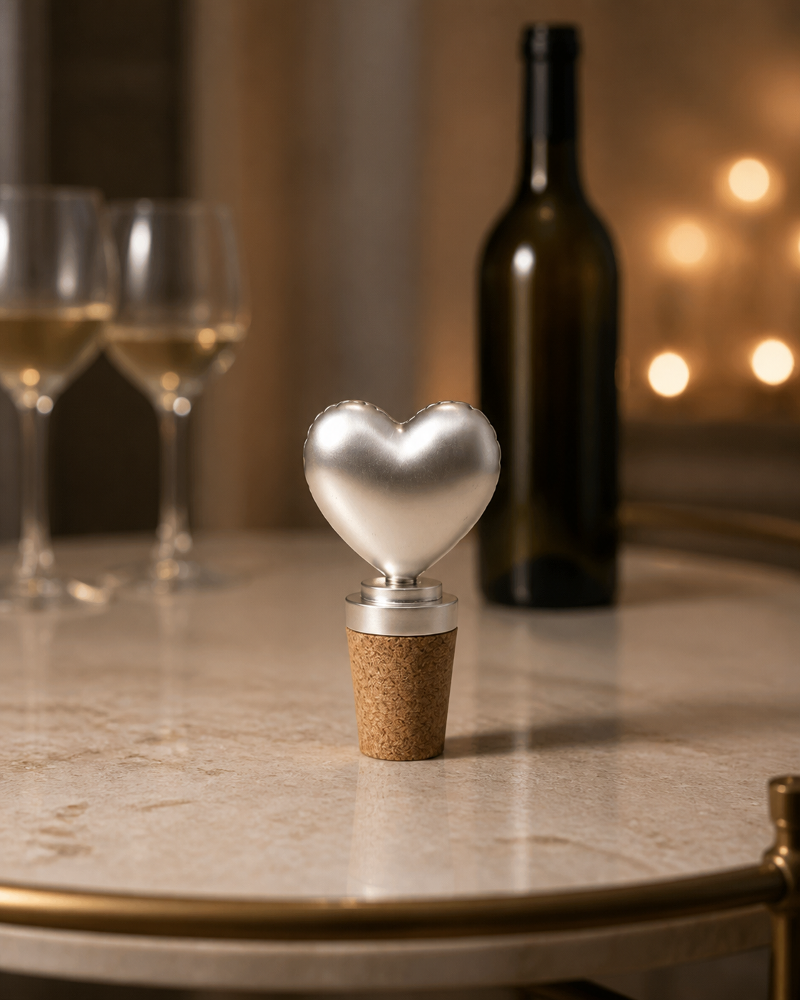 Heart Wine Bottle Stopper in Pure Silver Plating