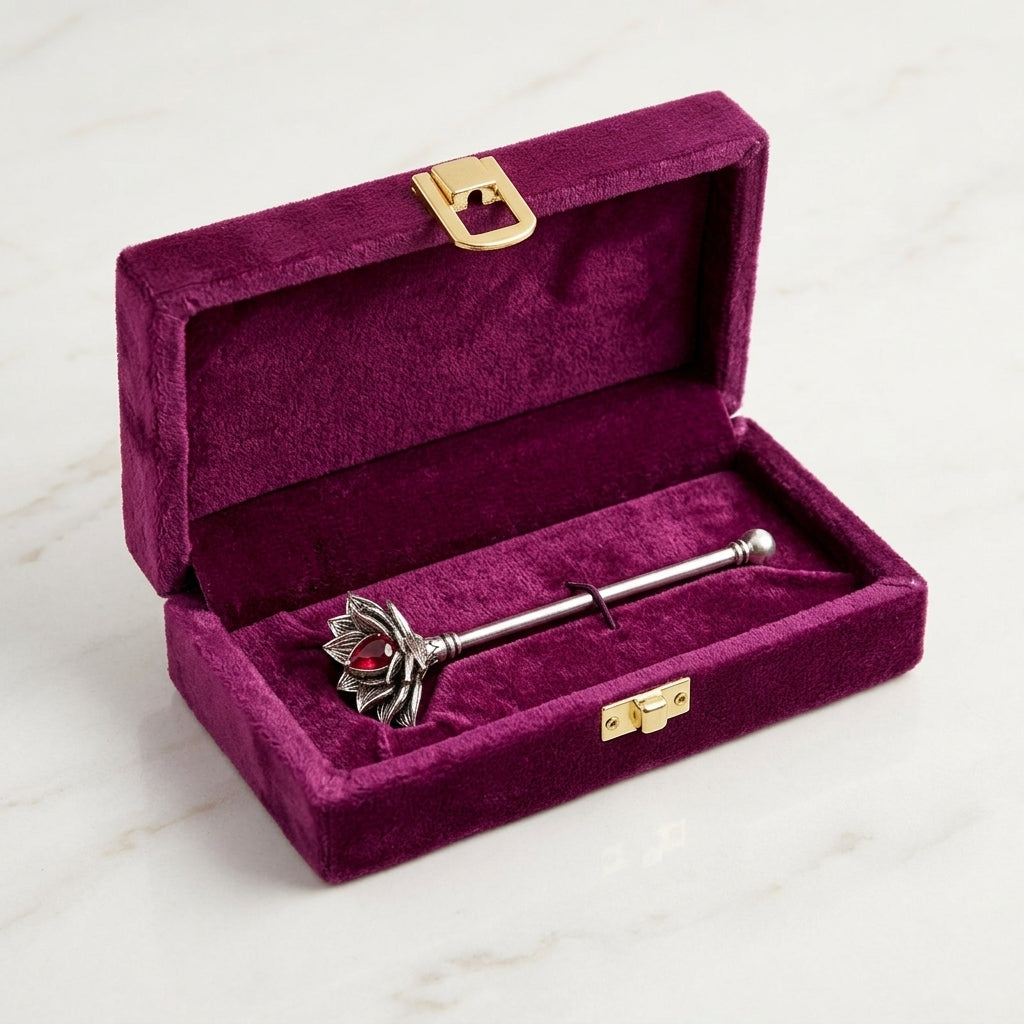 Rajatkamal Tilak Stick with Ruby Accent in Pure Silver Plating