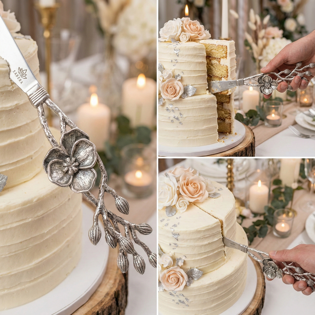 Luxury Floral Silver Cake Knife – Designer Celebration Knife with Sculpted Flower Handle