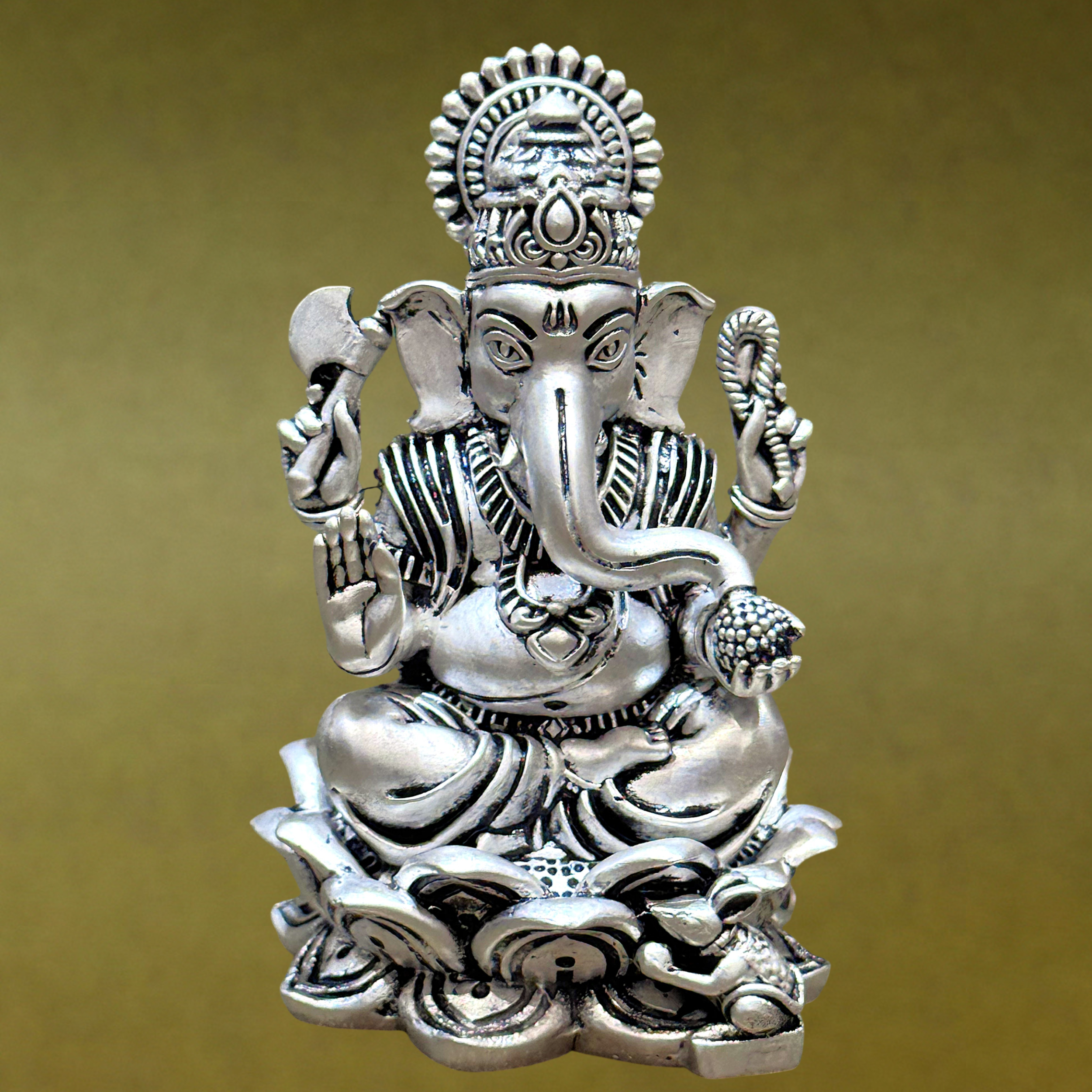 Intricately Detailed Silver-Plated Lord Ganesha Idol