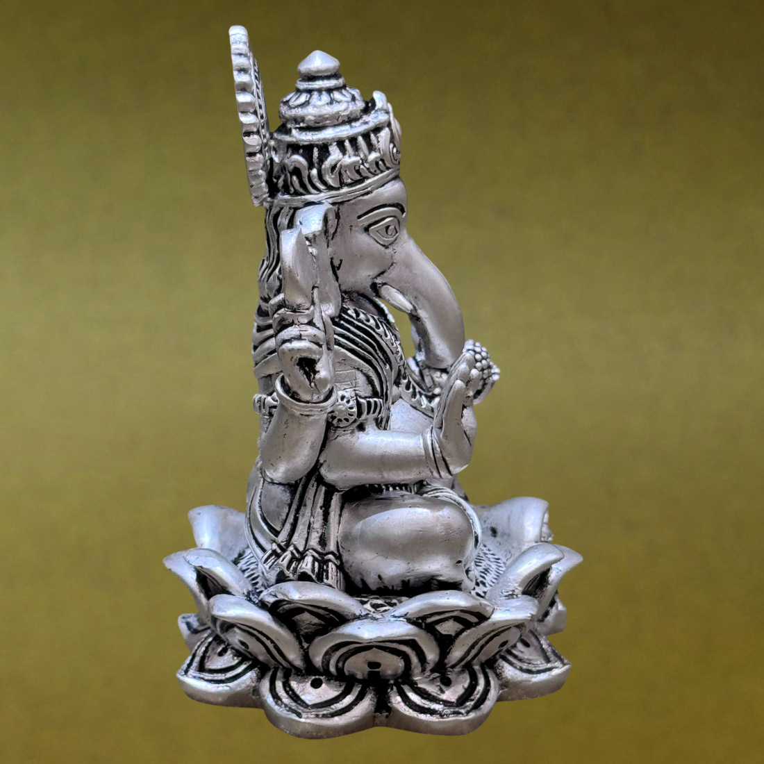 Intricately Detailed Silver-Plated Lord Ganesha Idol