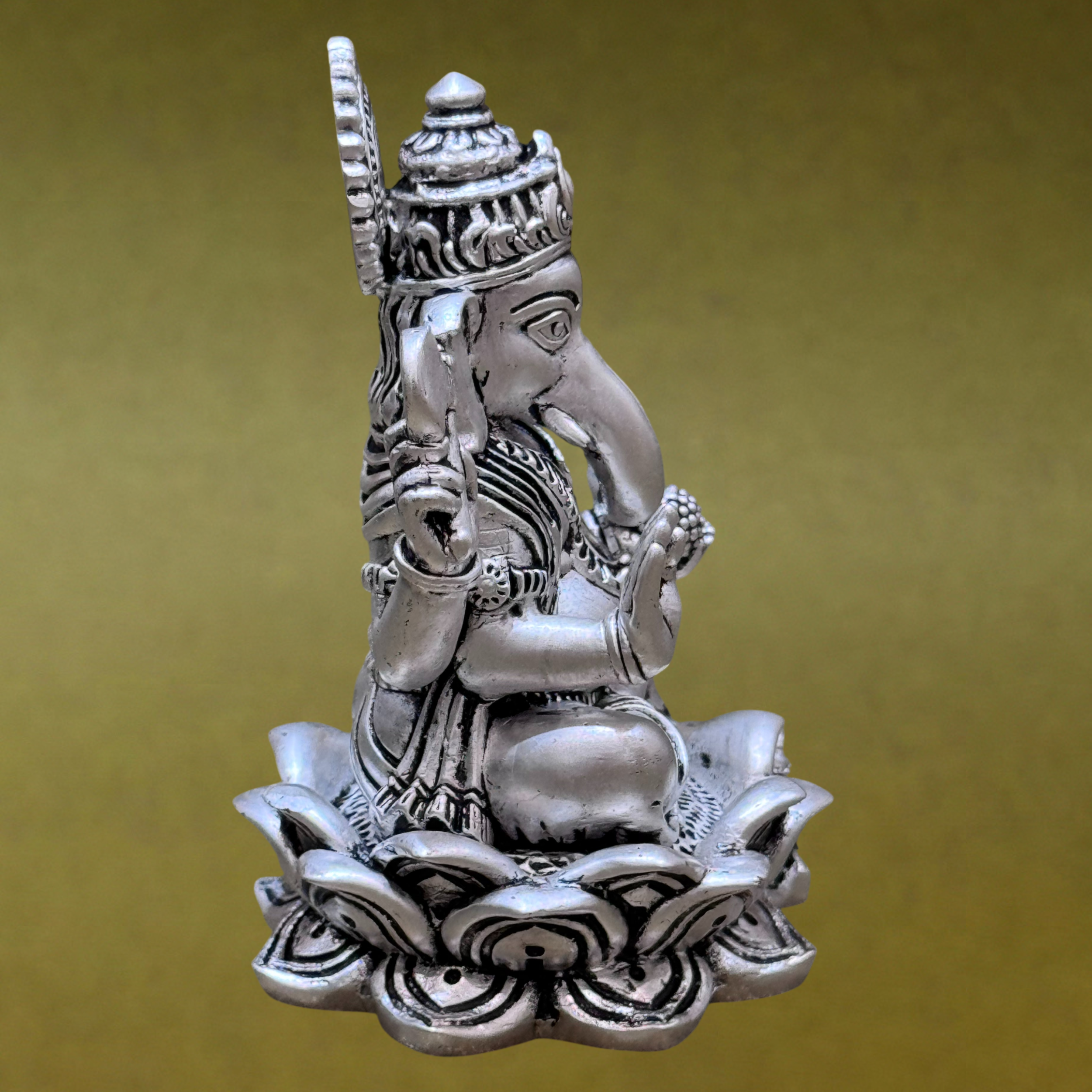 Intricately Detailed Silver-Plated Lord Ganesha Idol