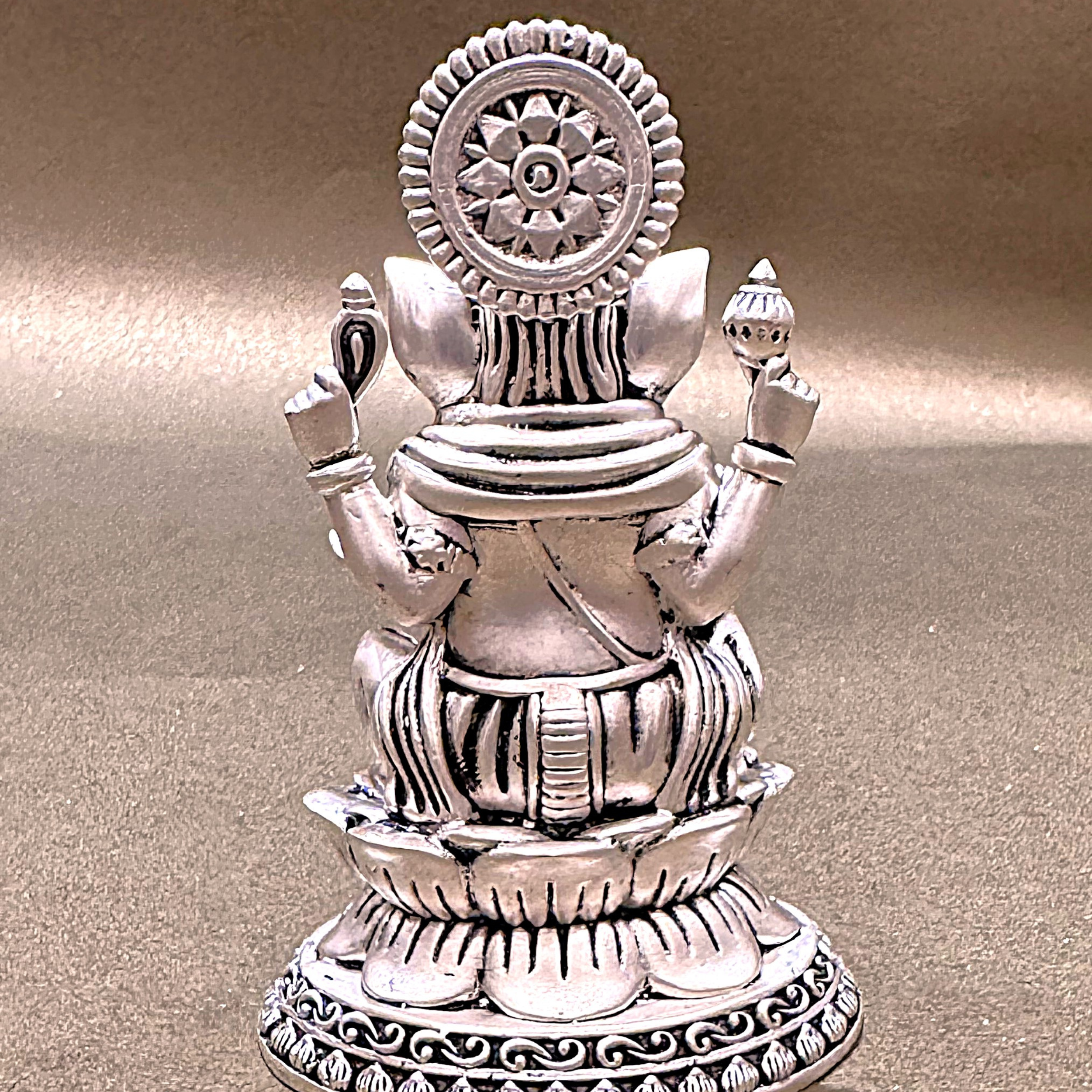 Silver-Plated Lord Ganesha Idol on Lotus Base