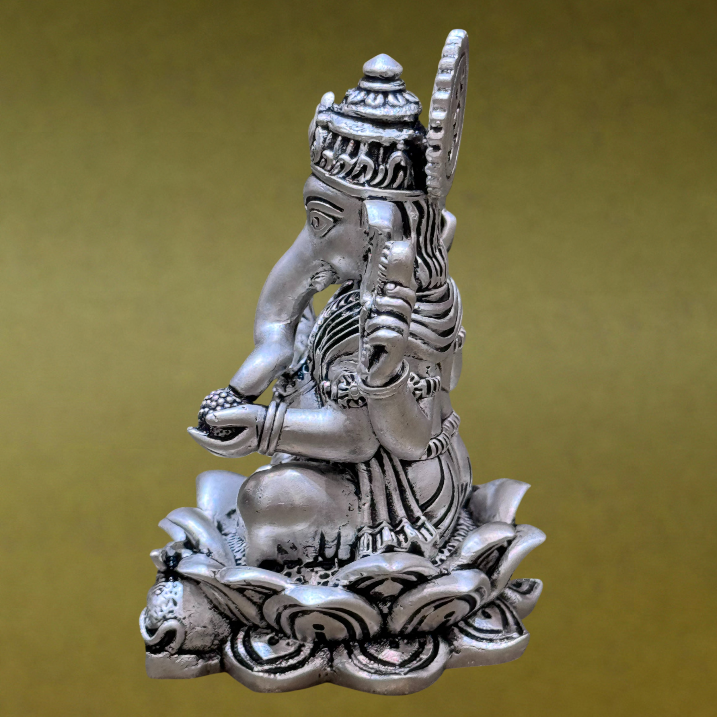 Intricately Detailed Silver-Plated Lord Ganesha Idol