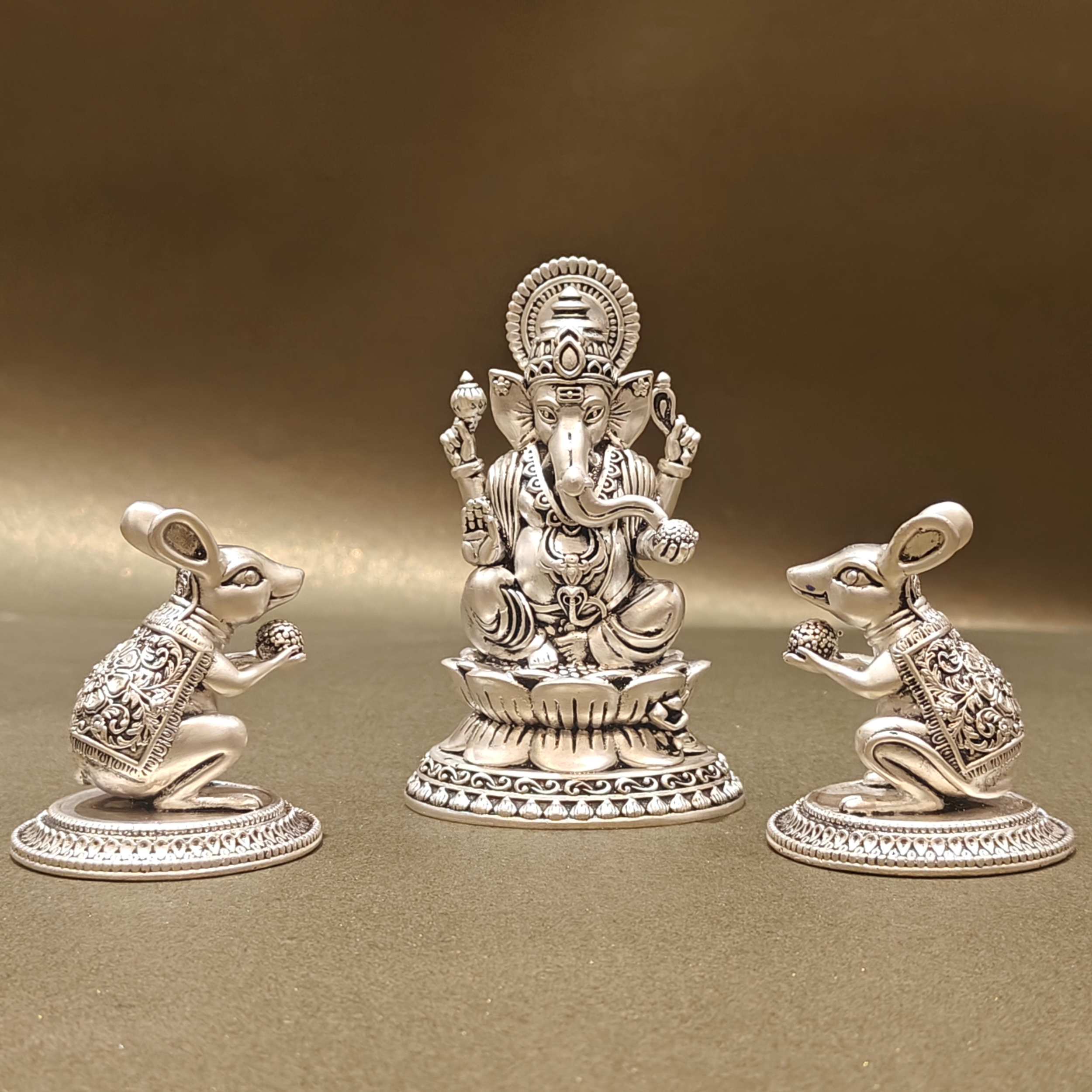 Silver-Plated Mushak with Laddu
