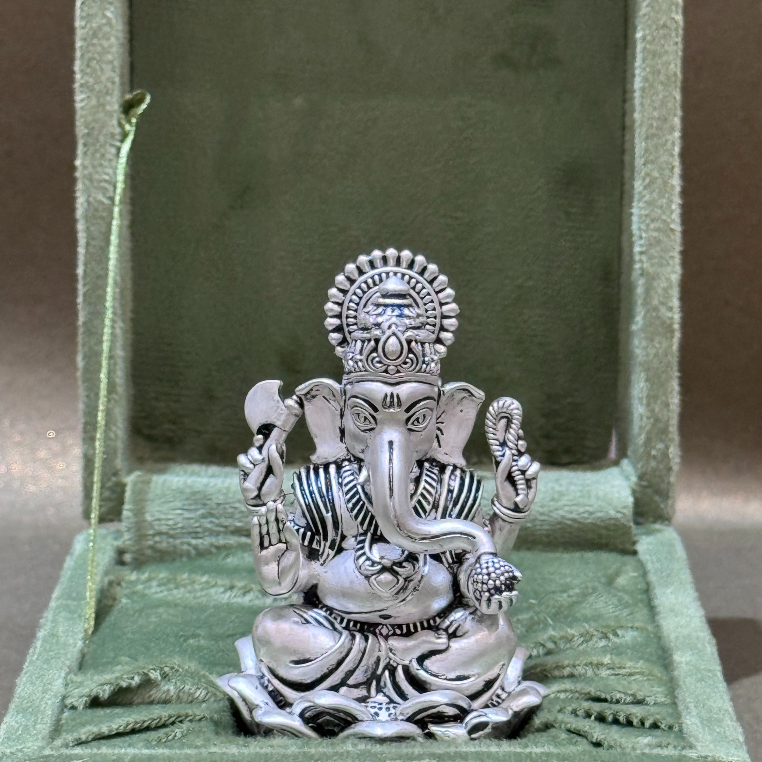 Intricately Detailed Silver-Plated Lord Ganesha Idol