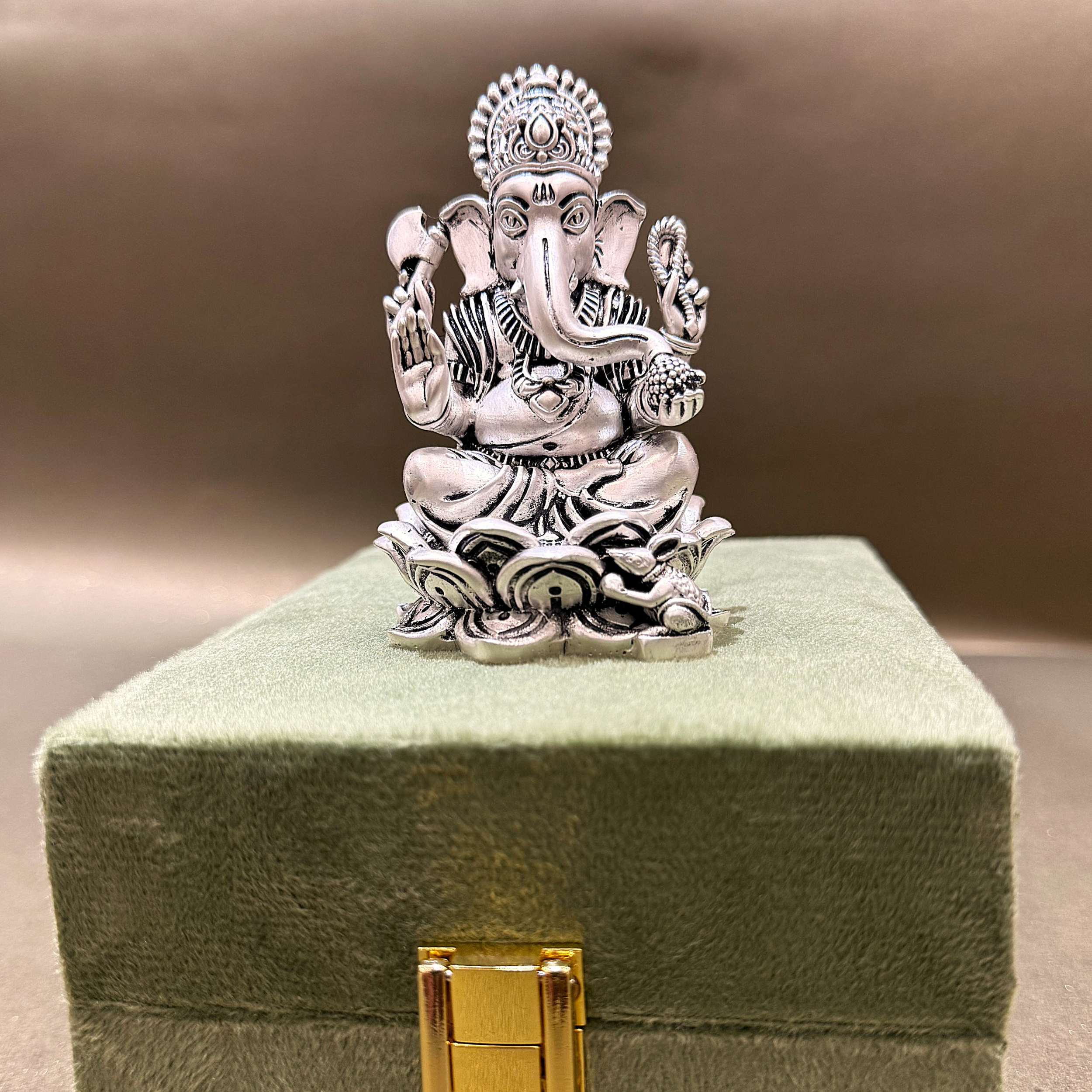 Intricately Detailed Silver-Plated Lord Ganesha Idol