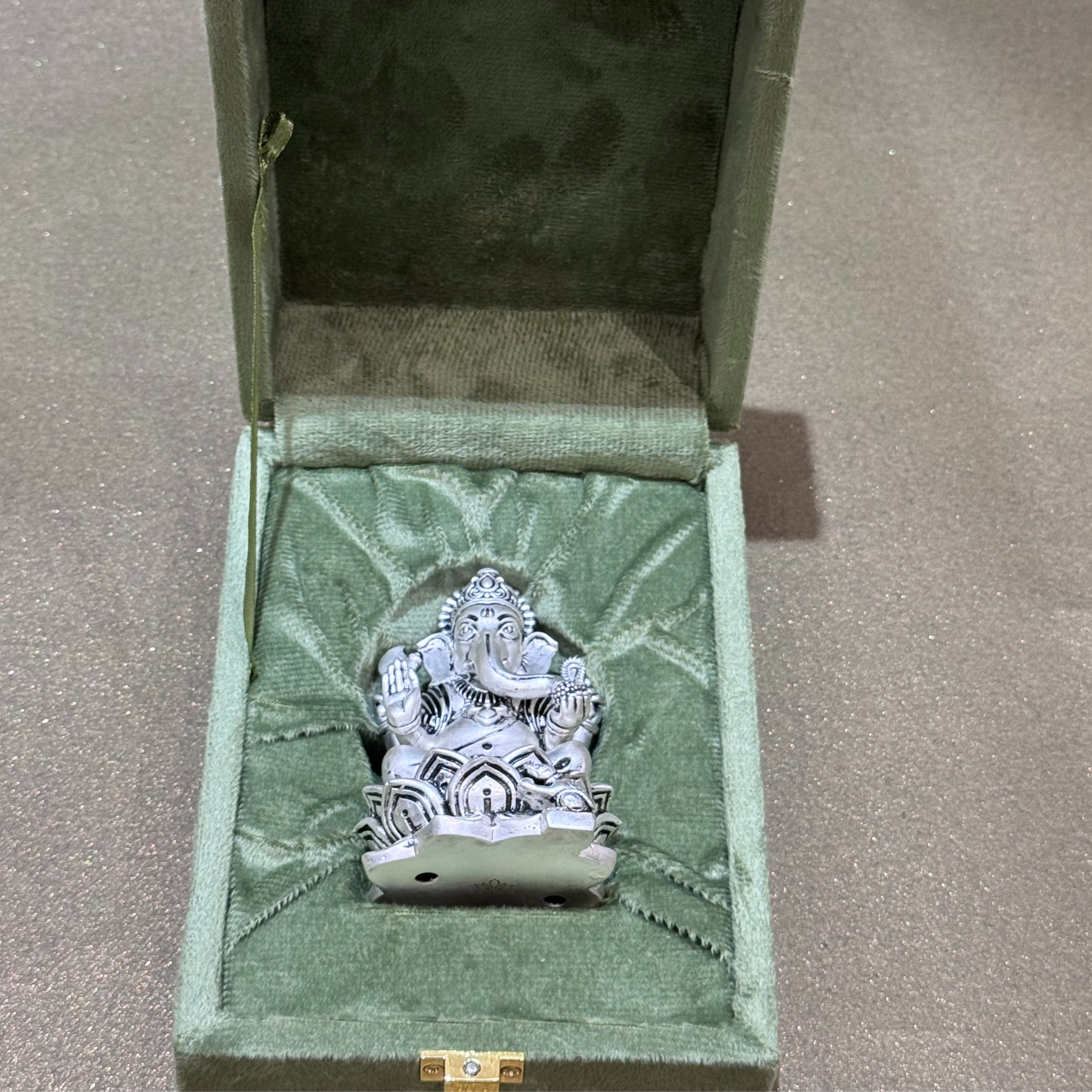 Intricately Detailed Silver-Plated Lord Ganesha Idol