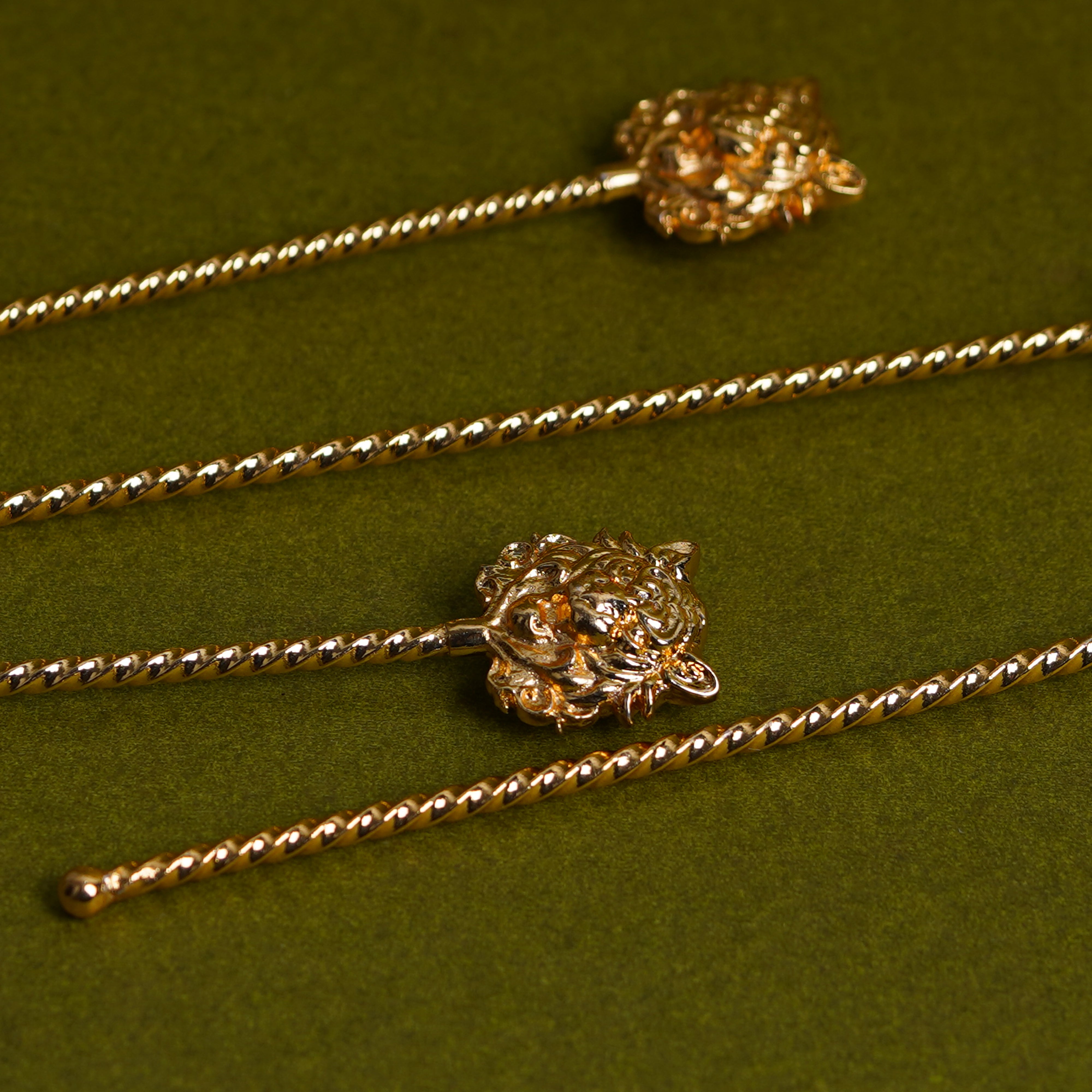 Gold Plated Brass Tiger Head Cocktail Stirrer Set | Luxury Fierce Wild Cat Bar Accessory | Set of 4 | Premium Barware & Gifting