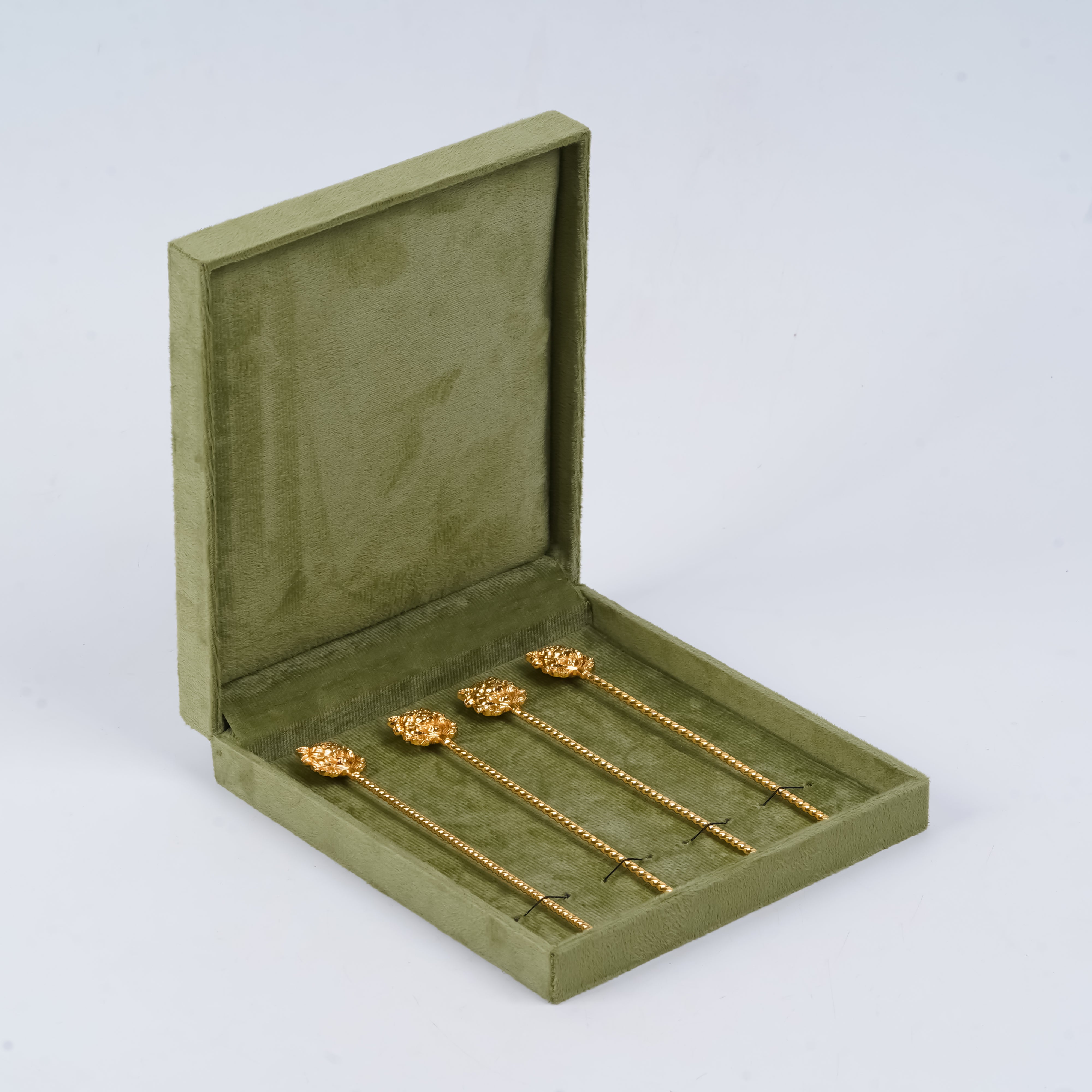 Gold Plated Brass Tiger Head Cocktail Stirrer Set | Luxury Fierce Wild Cat Bar Accessory | Set of 4 | Premium Barware & Gifting