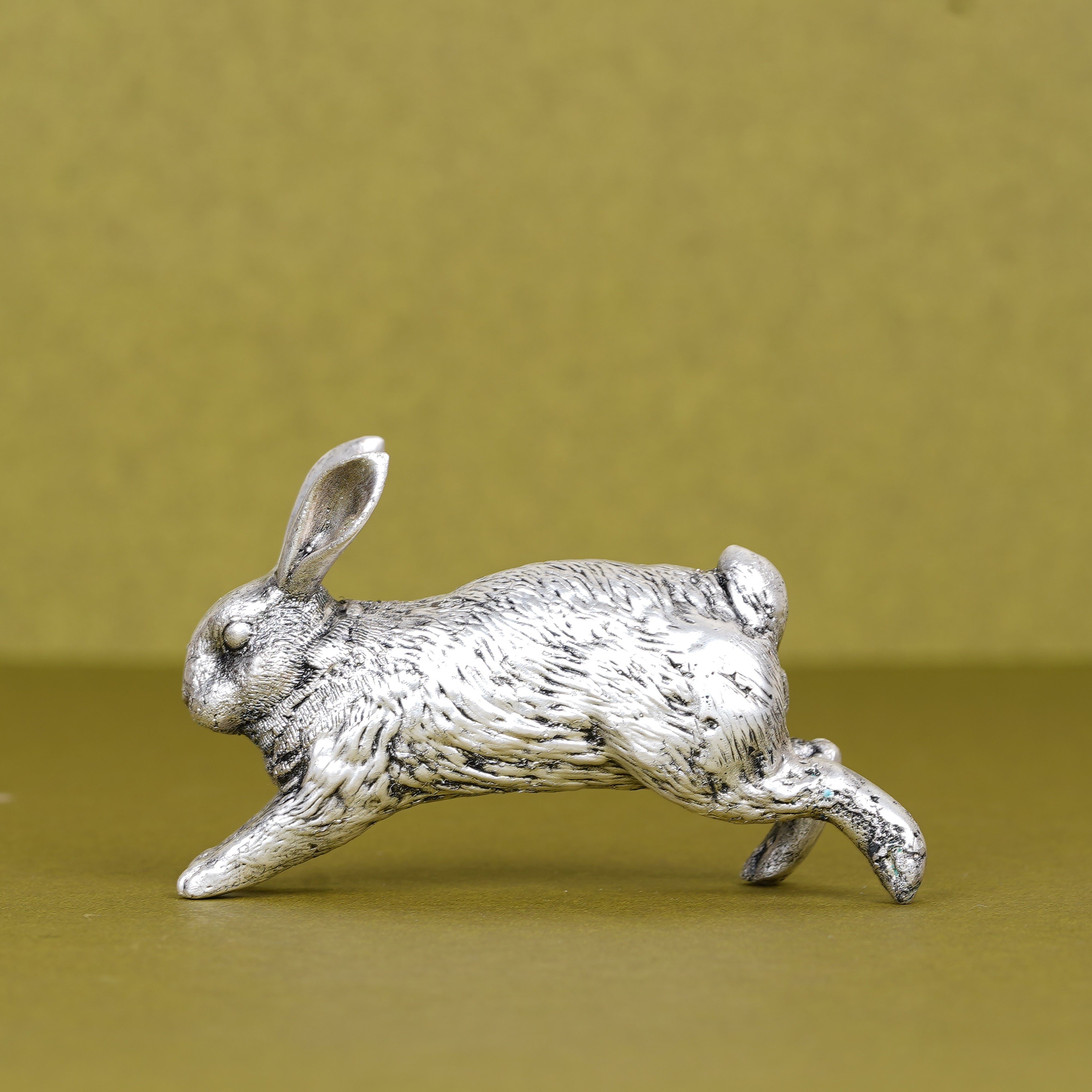 Pure Silver Plated Brass Running Rabbit Paperweight | Luxury Hare in Motion Sculpture | Premium Artisan Desk Décor & Collectible Showpiece