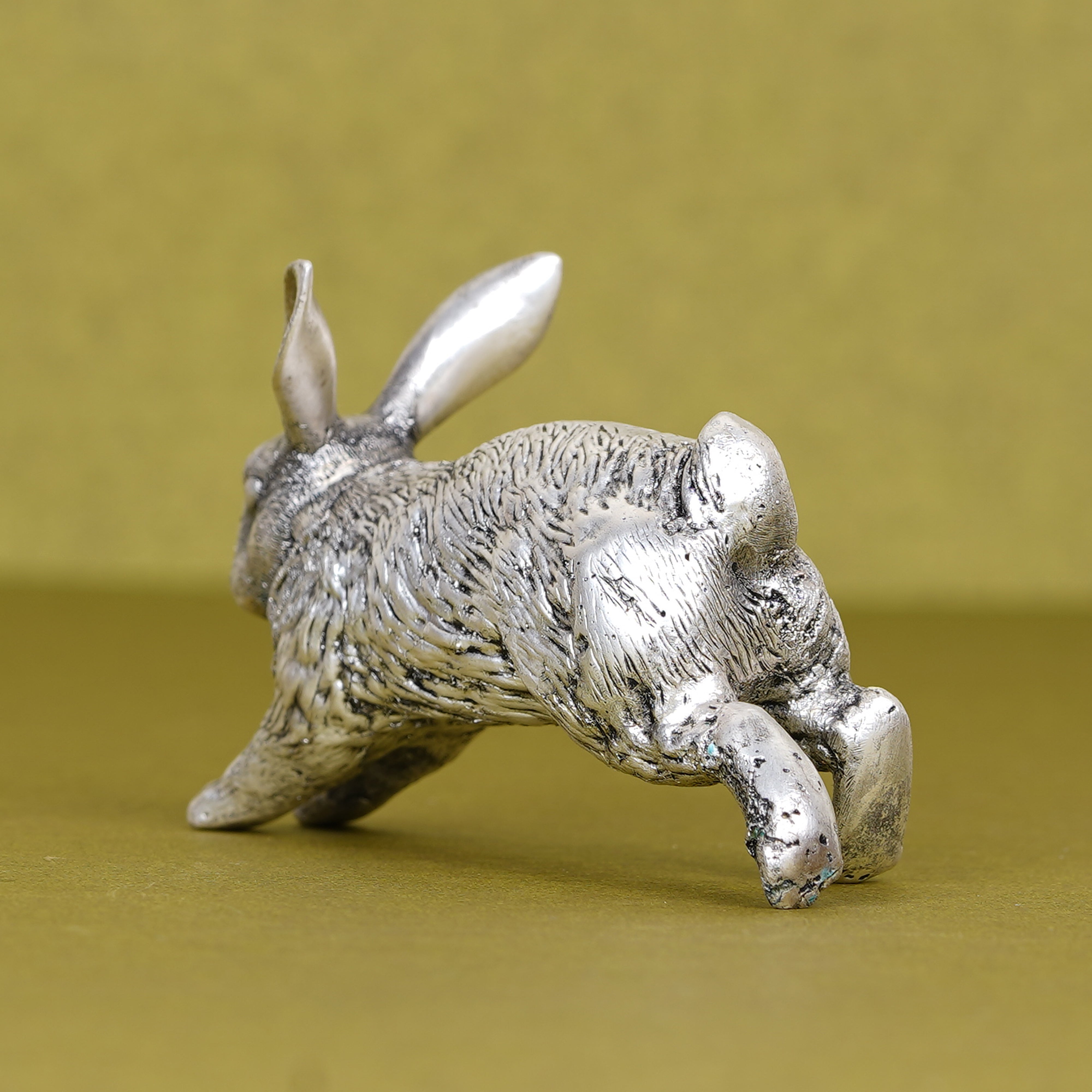 Pure Silver Plated Brass Running Rabbit Paperweight | Luxury Hare in Motion Sculpture | Premium Artisan Desk Décor & Collectible Showpiece
