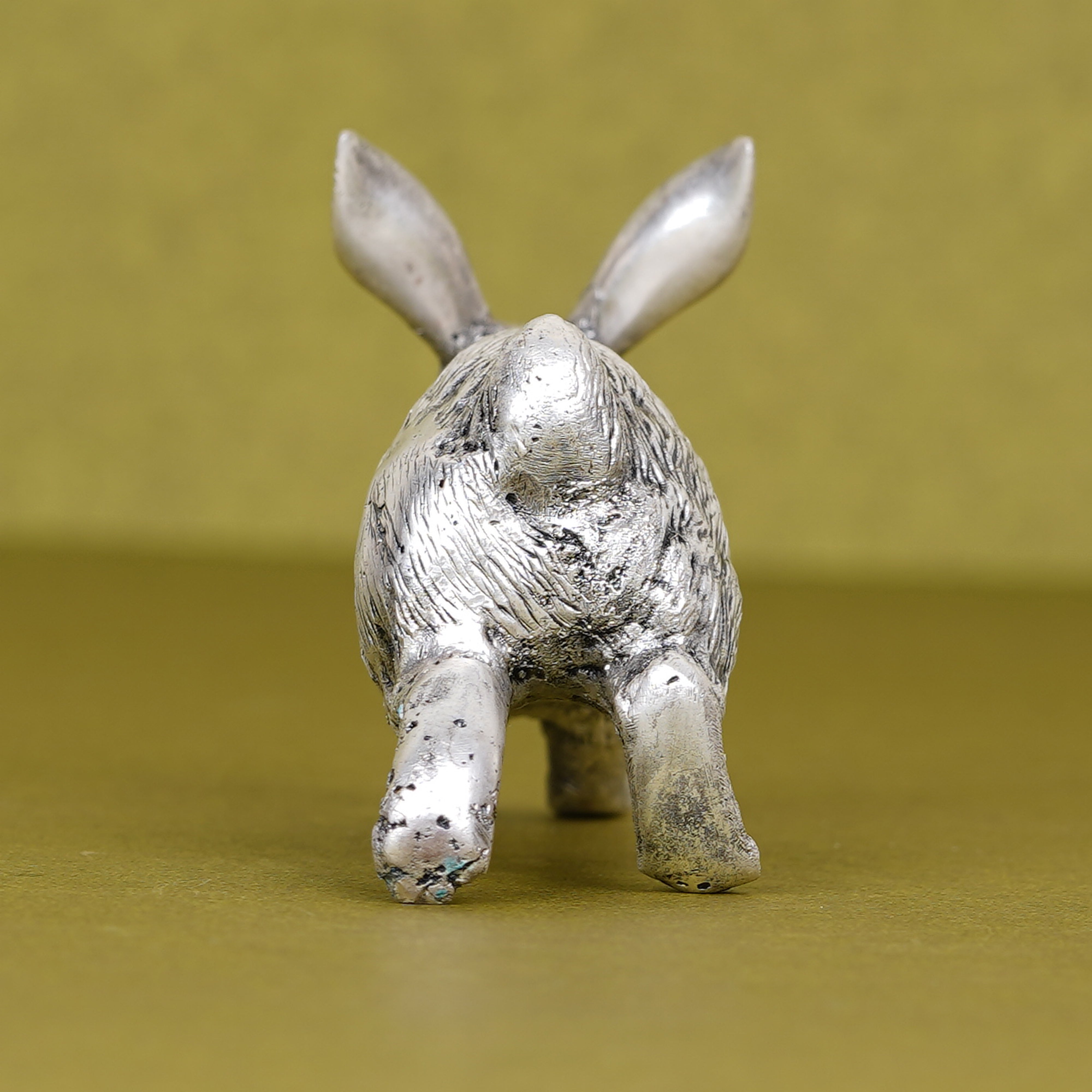 Pure Silver Plated Brass Running Rabbit Paperweight | Luxury Hare in Motion Sculpture | Premium Artisan Desk Décor & Collectible Showpiece