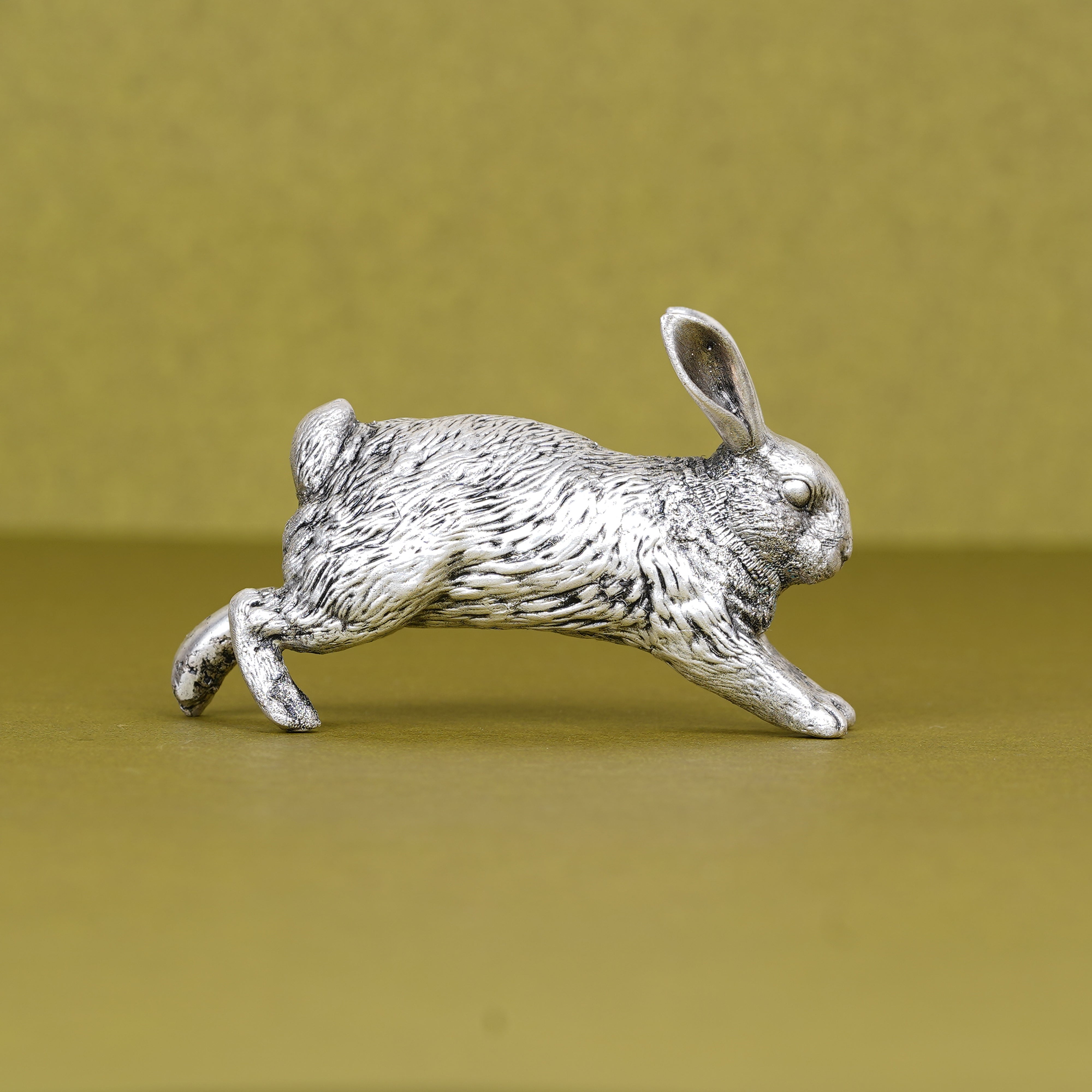 Pure Silver Plated Brass Running Rabbit Paperweight | Luxury Hare in Motion Sculpture | Premium Artisan Desk Décor & Collectible Showpiece
