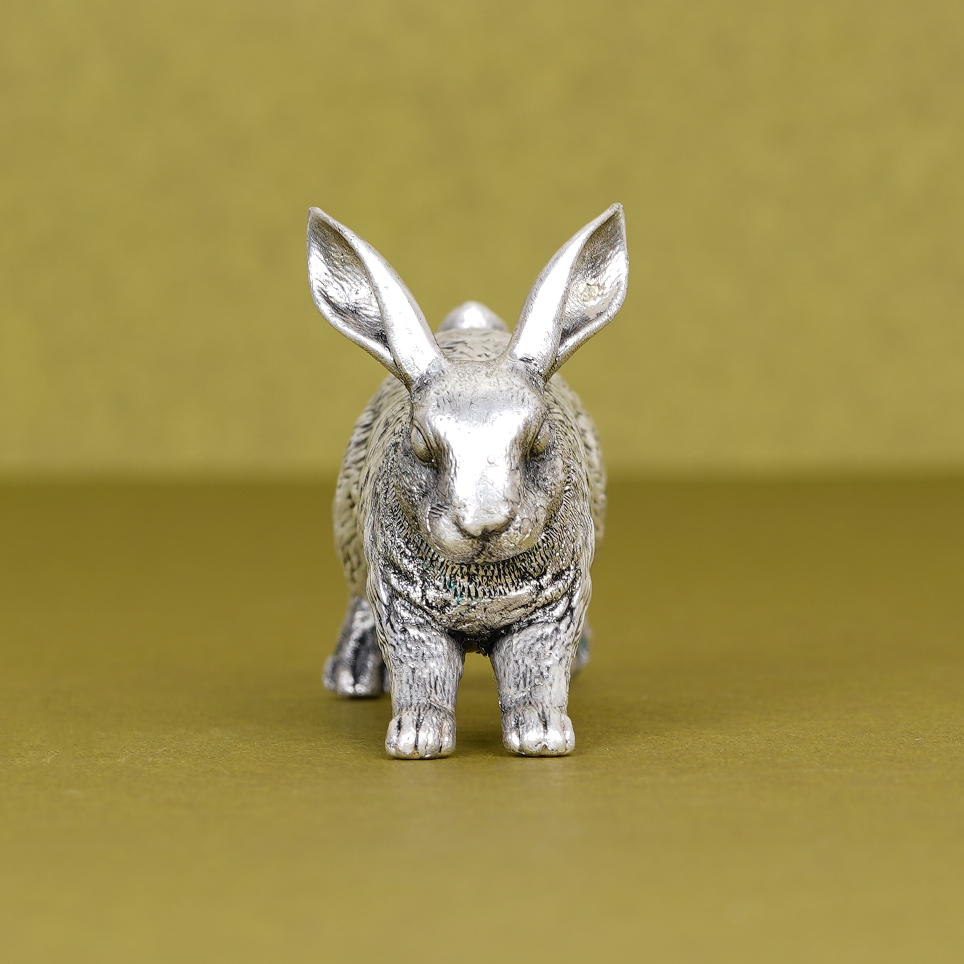Pure Silver Plated Brass Running Rabbit Paperweight | Luxury Hare in Motion Sculpture | Premium Artisan Desk Décor & Collectible Showpiece