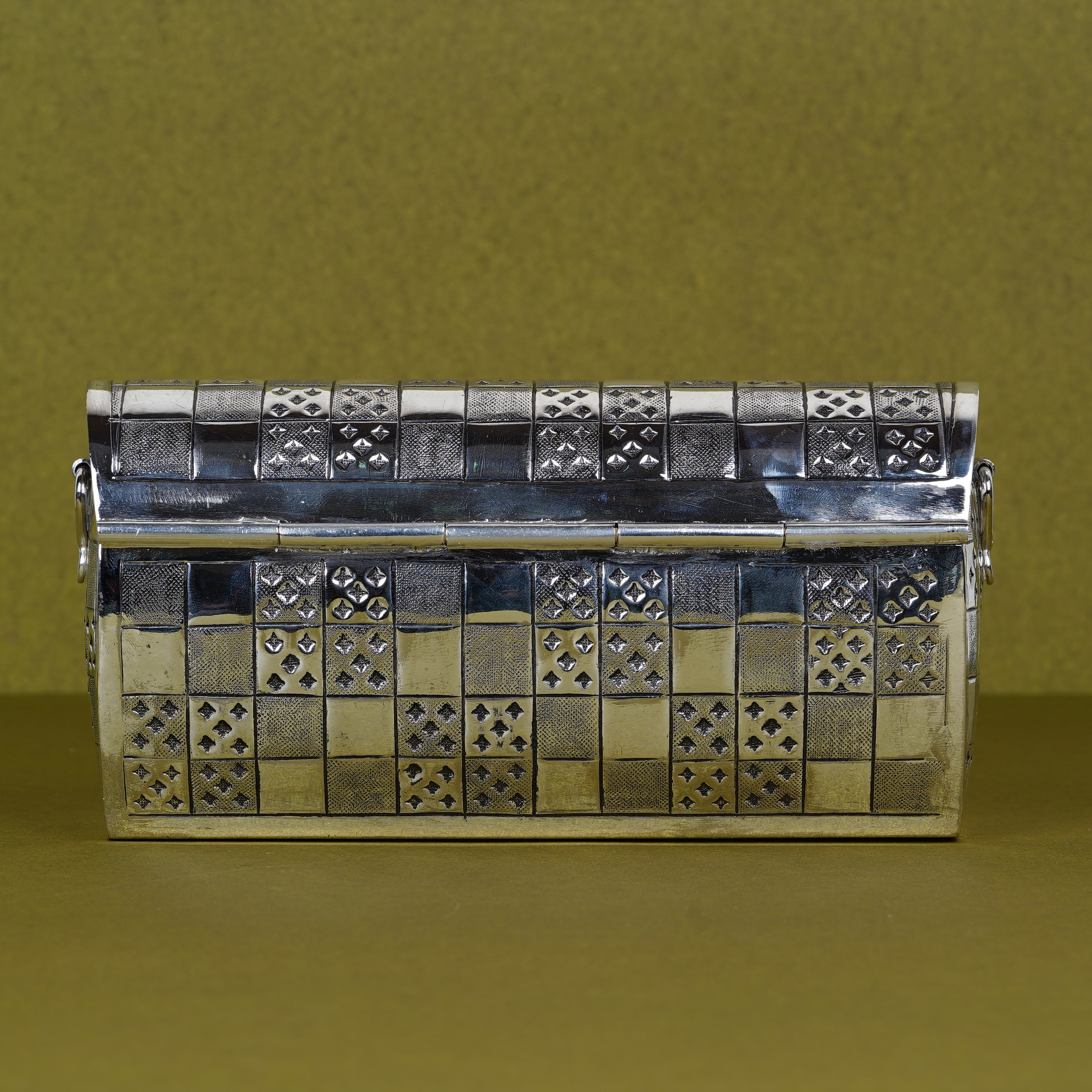 Pure Silver Plated Brass Checkered Clutch Purse | Luxury Multi-Texture Metal Evening Bag | Premium Artisan Statement Accessory