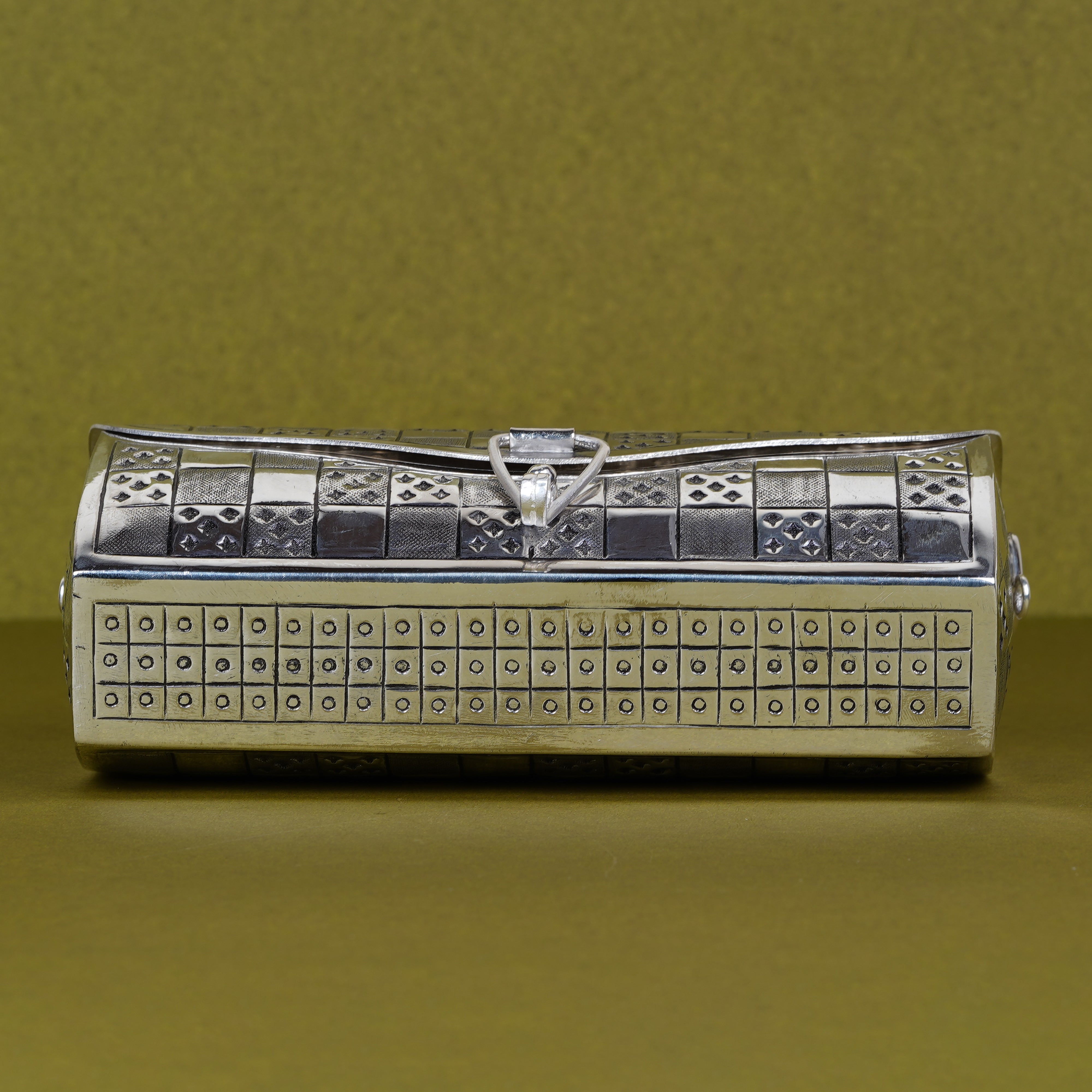 Pure Silver Plated Brass Checkered Clutch Purse | Luxury Multi-Texture Metal Evening Bag | Premium Artisan Statement Accessory