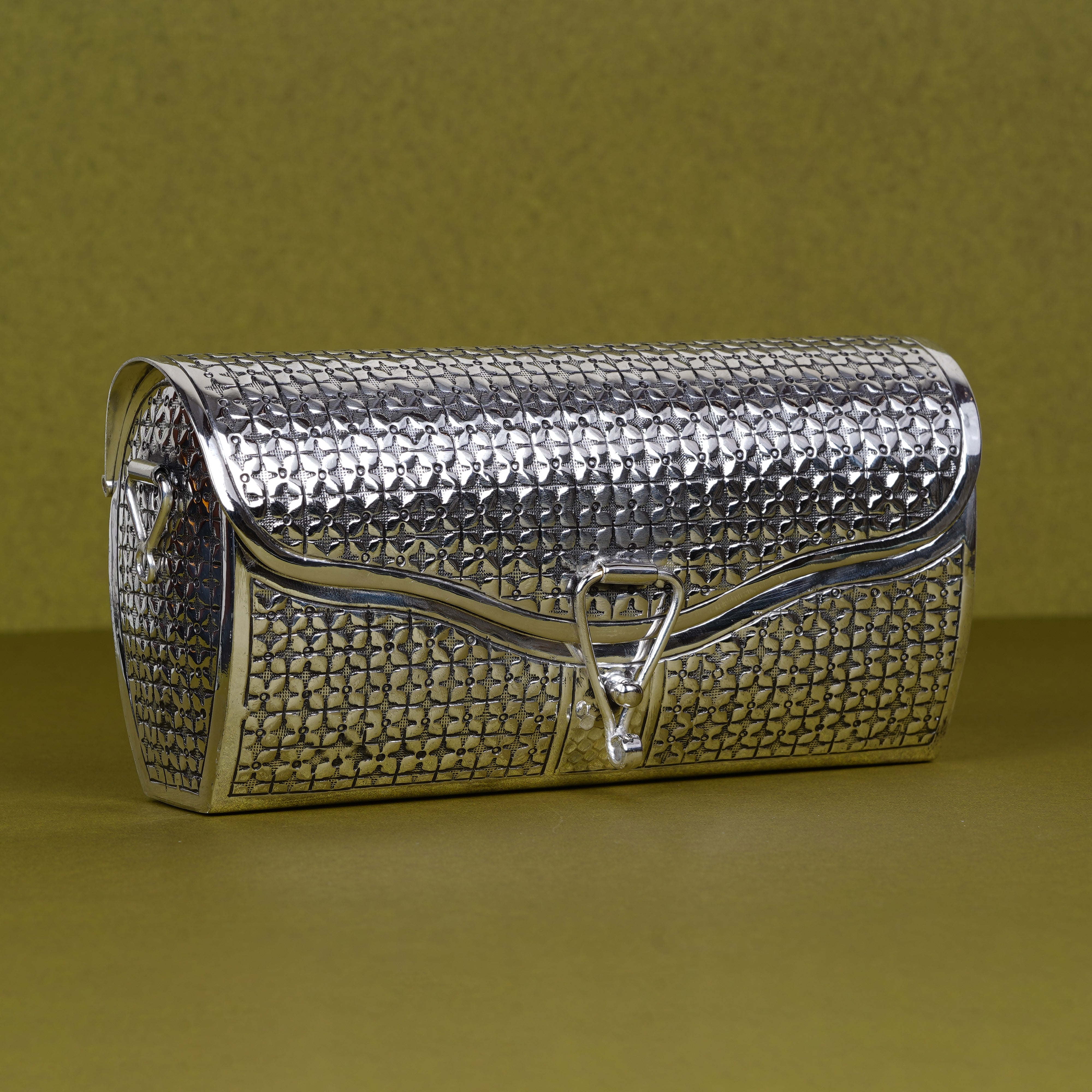 Pure Silver Plated Brass Filigree Clutch Purse | Luxury Geometric Pattern Metal Evening Bag | Premium Artisan Statement Accessory