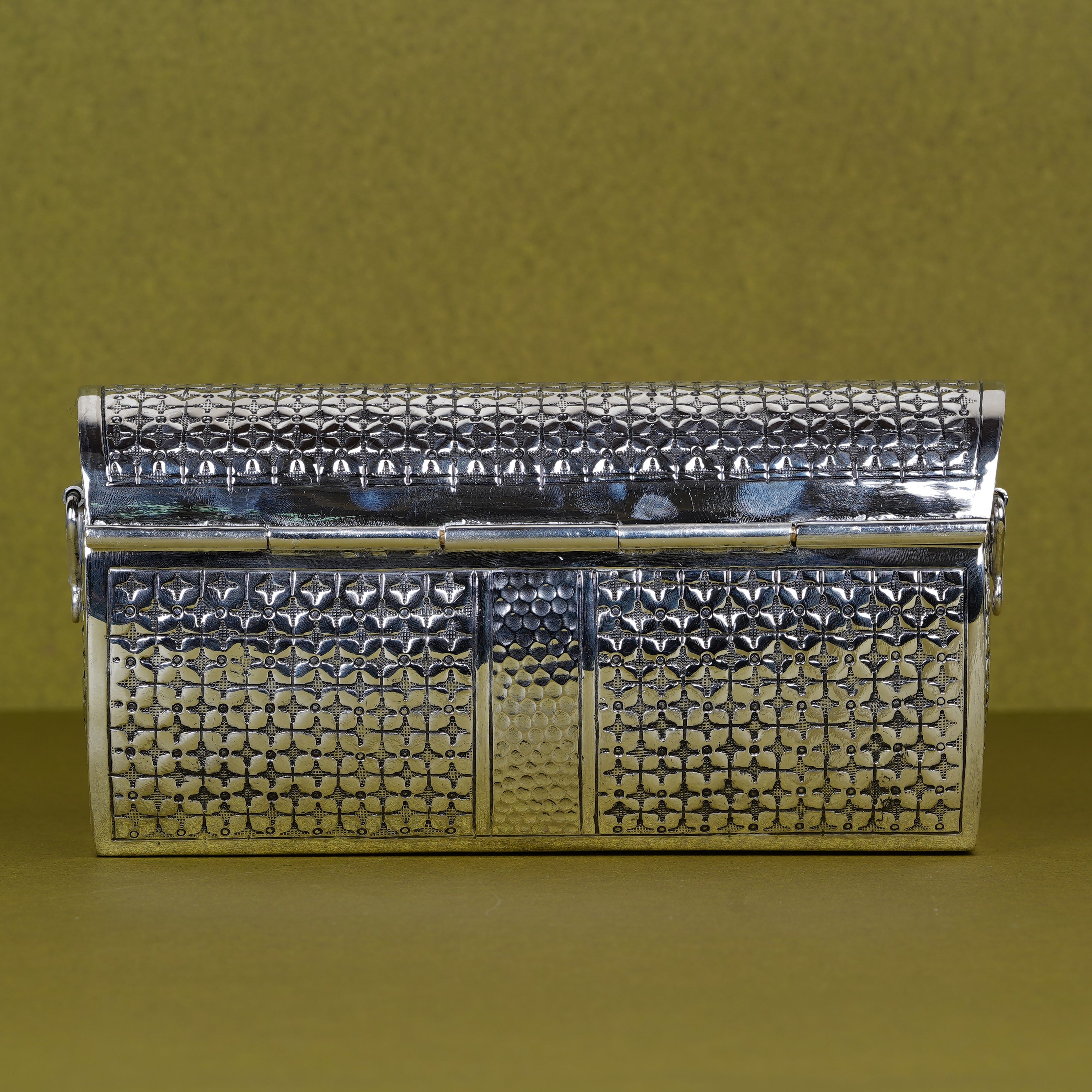 Pure Silver Plated Brass Filigree Clutch Purse | Luxury Geometric Pattern Metal Evening Bag | Premium Artisan Statement Accessory