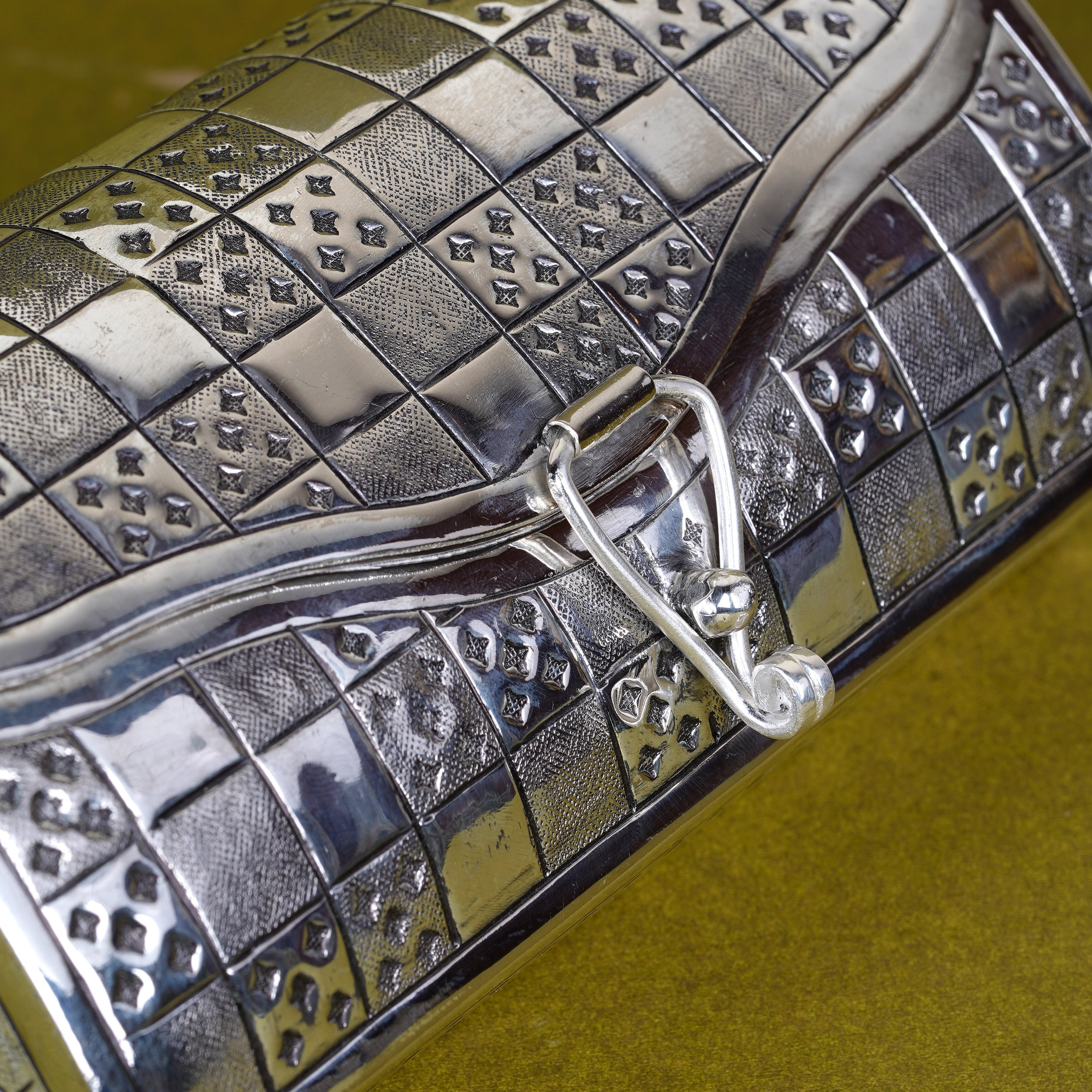 Pure Silver Plated Brass Checkered Clutch Purse | Luxury Multi-Texture Metal Evening Bag | Premium Artisan Statement Accessory
