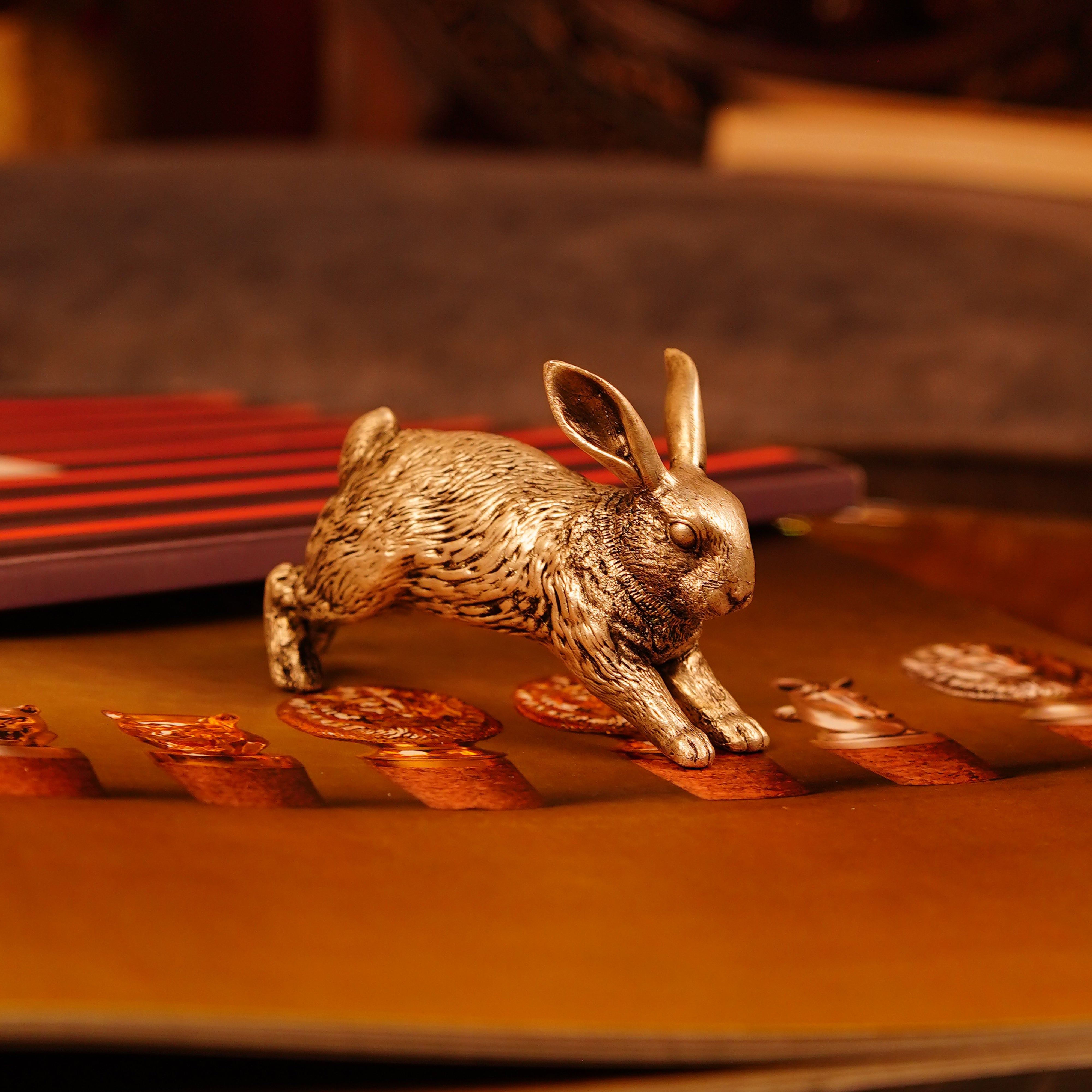 Pure Silver Plated Brass Running Rabbit Paperweight | Luxury Hare in Motion Sculpture | Premium Artisan Desk Décor & Collectible Showpiece