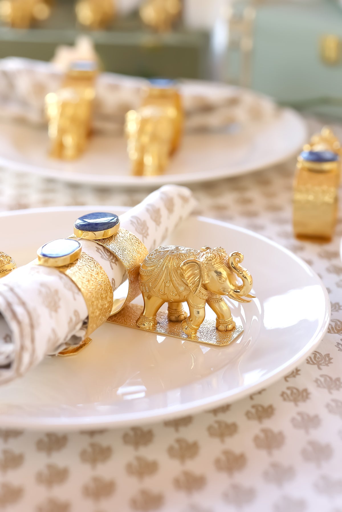 Elephant Napkin Ring with Stone in Gold Plating