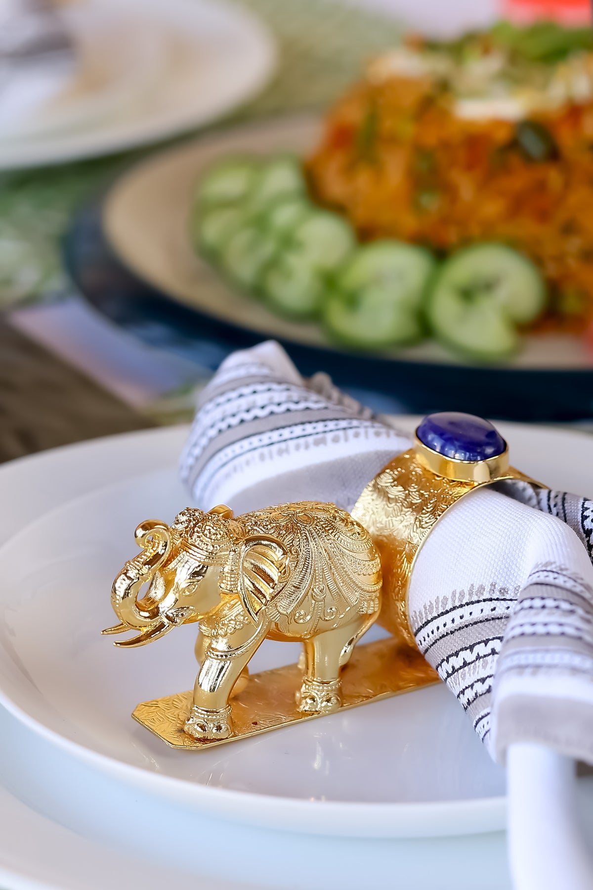 Elephant Napkin Ring with Stone in Gold Plating