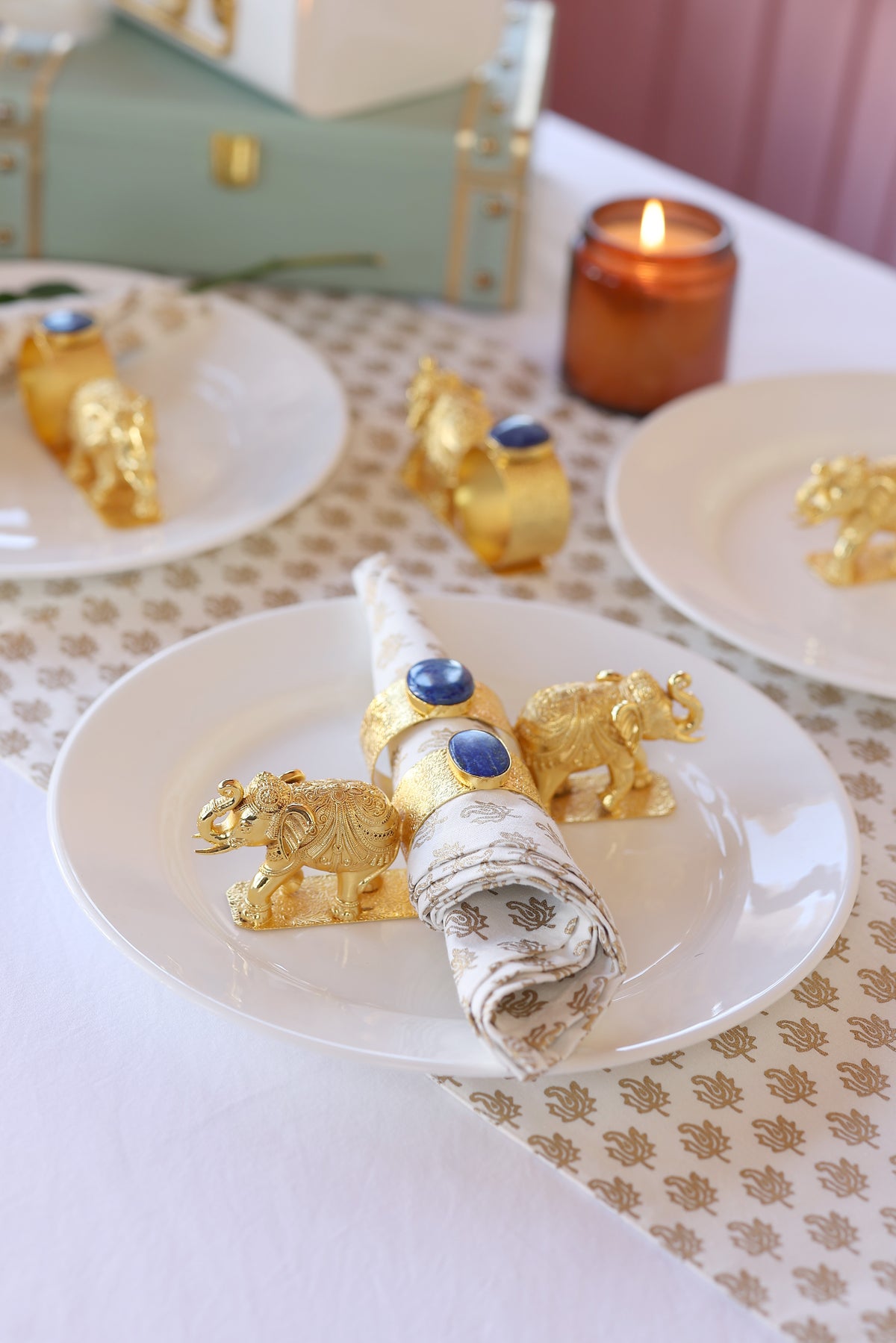Elephant Napkin Ring with Stone in Gold Plating