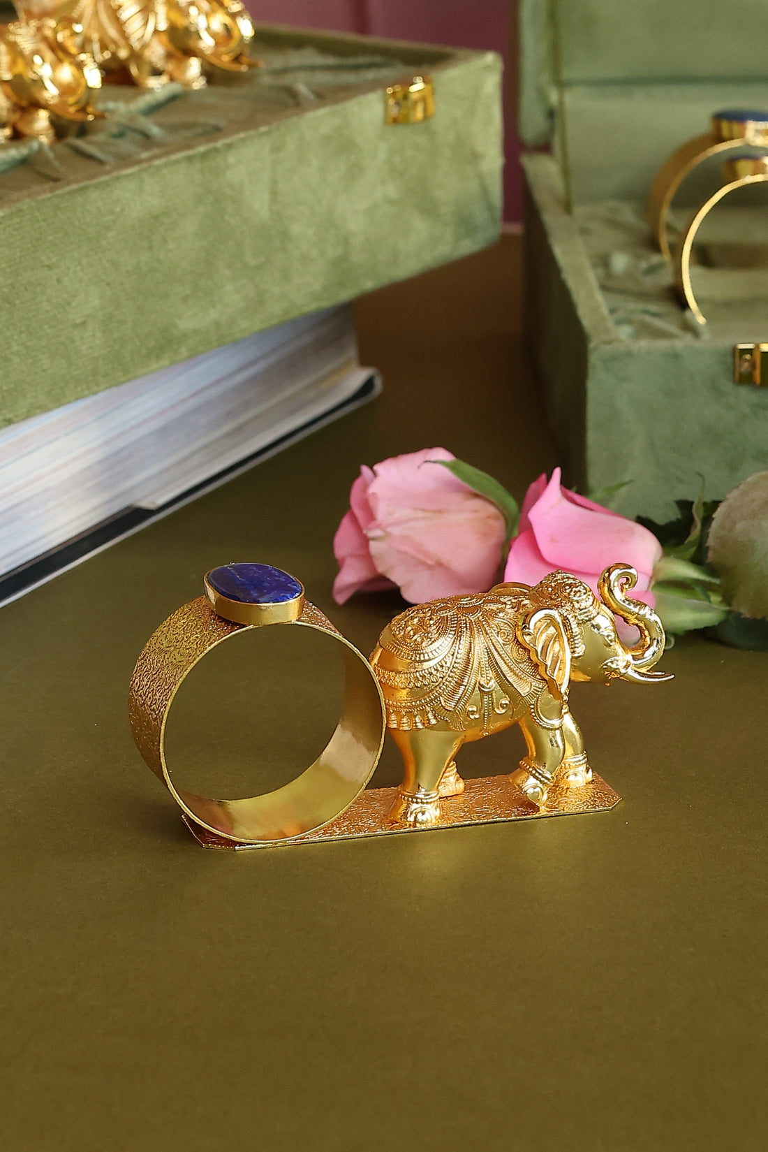 Elephant Napkin Ring with Stone in Gold Plating