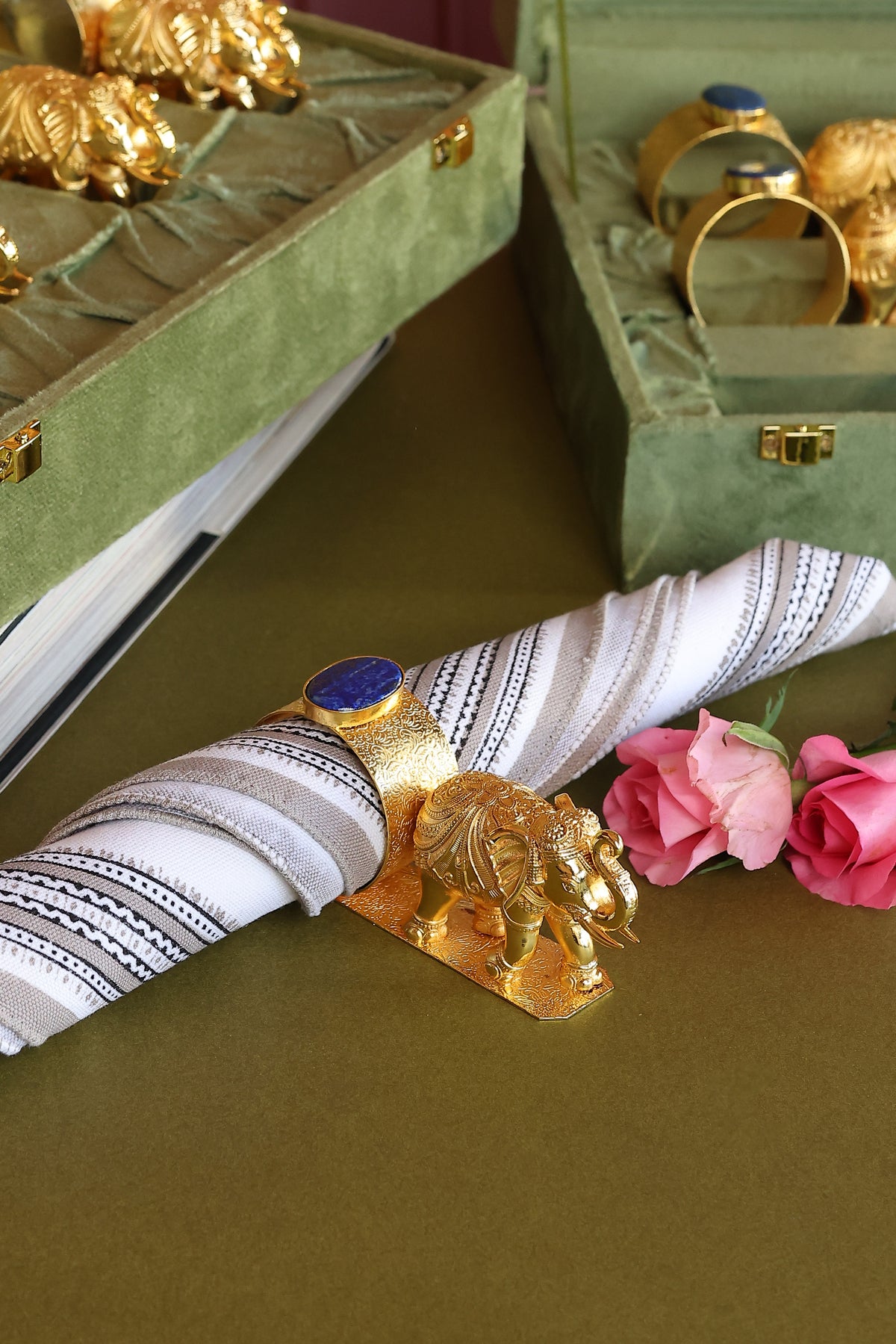 Elephant Napkin Ring with Stone in Gold Plating