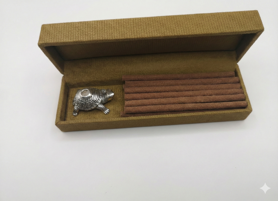 Pure Silver Plated Brass Turtle Dhoop Stand with Oudh Incense Sticks | Luxury Gift Set in Velvet Box | Premium Vastu & Spiritual Décor