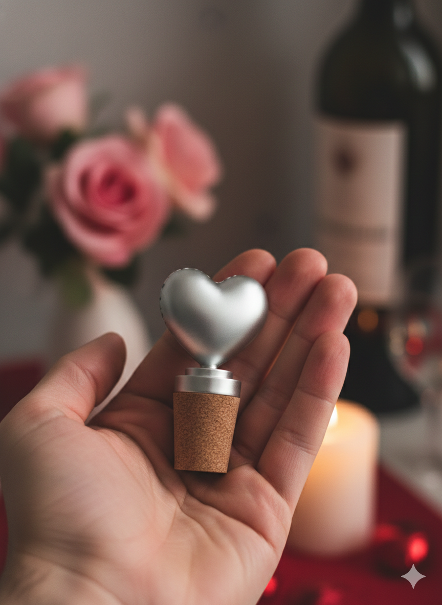 Pure Silver Plated Brass Heart Wine Bottle Stopper | Luxury Romantic Symbol | Premium Bar Accessory | Perfect Wedding & Anniversary Gift