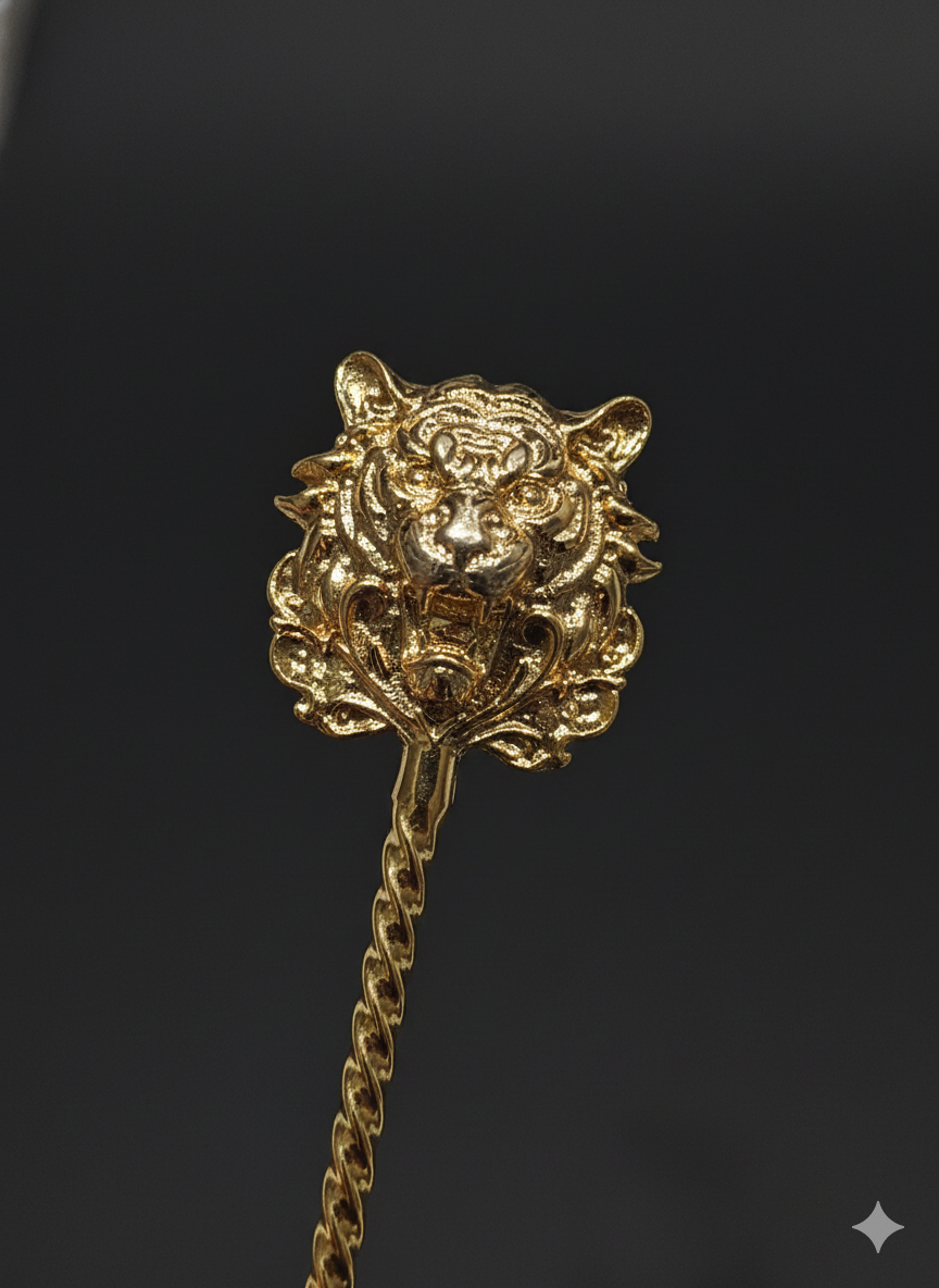 Gold Plated Brass Tiger Head Cocktail Stirrer Set | Luxury Fierce Wild Cat Bar Accessory | Set of 4 | Premium Barware & Gifting
