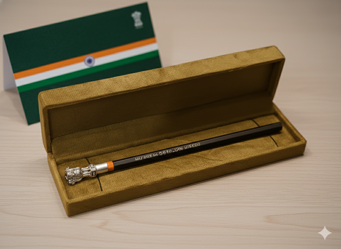Pure Silver Plated Brass Ashoka Pillar Pencil Topper | National Emblem of India | Luxury Patriotic Desk Accessory | Premium Republic Day & Independence Day Gift