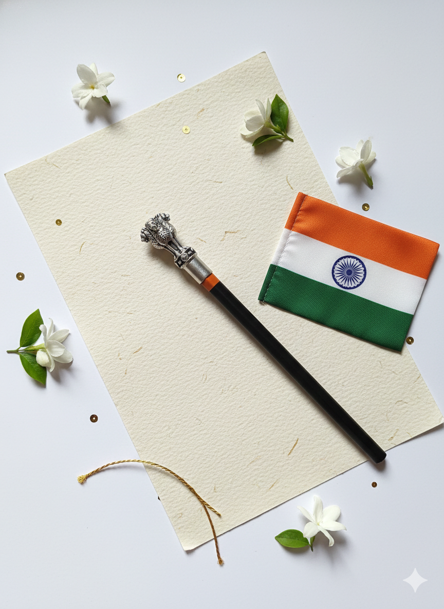 Pure Silver Plated Brass Ashoka Pillar Pencil Topper | National Emblem of India | Luxury Patriotic Desk Accessory | Premium Republic Day & Independence Day Gift