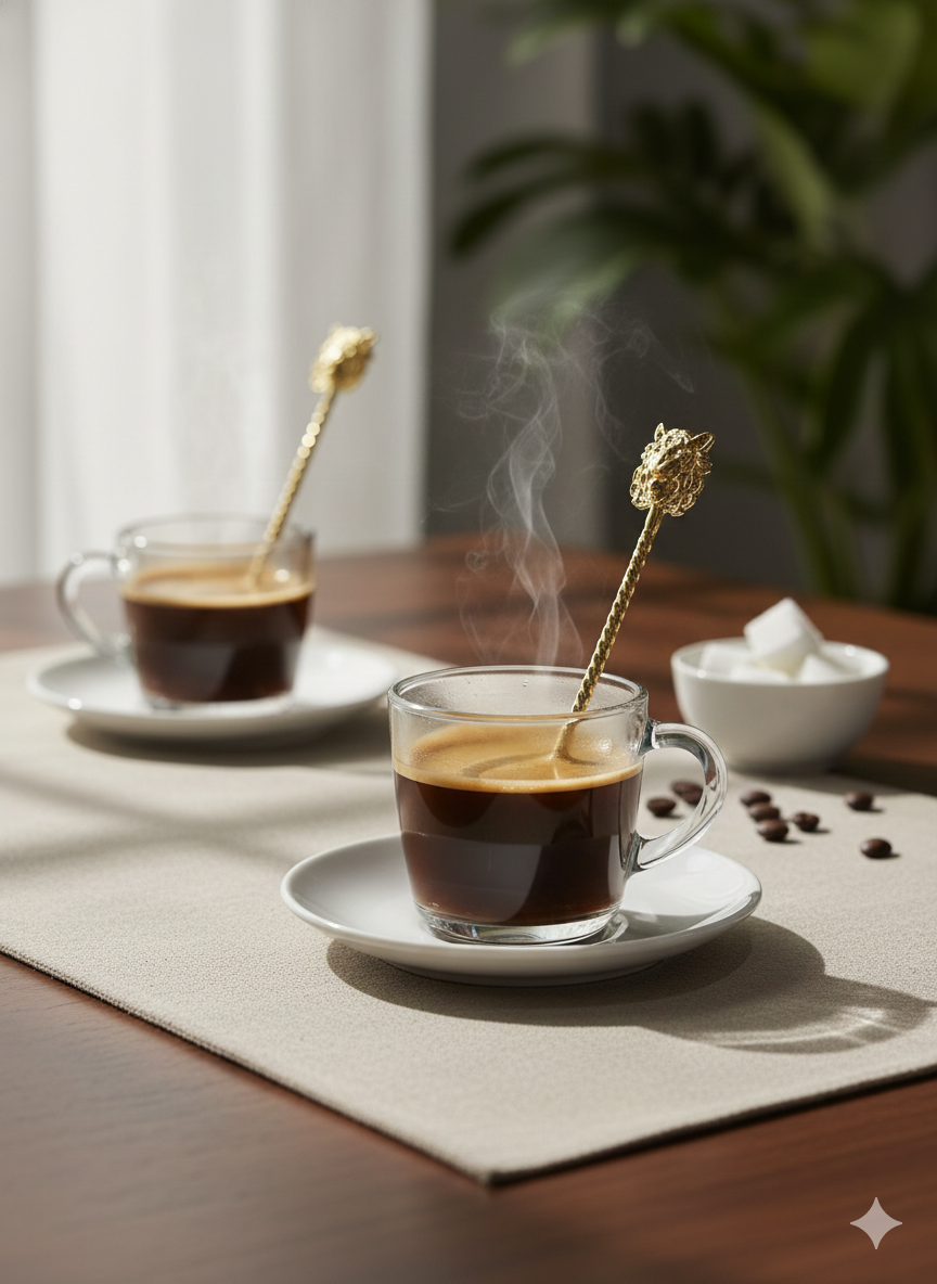 Gold Plated Brass Tiger Head Cocktail Stirrer Set | Luxury Fierce Wild Cat Bar Accessory | Set of 4 | Premium Barware & Gifting