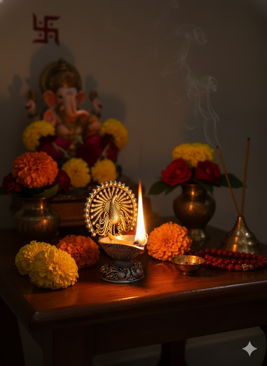 Peacock Diya in Pure Silver Plating