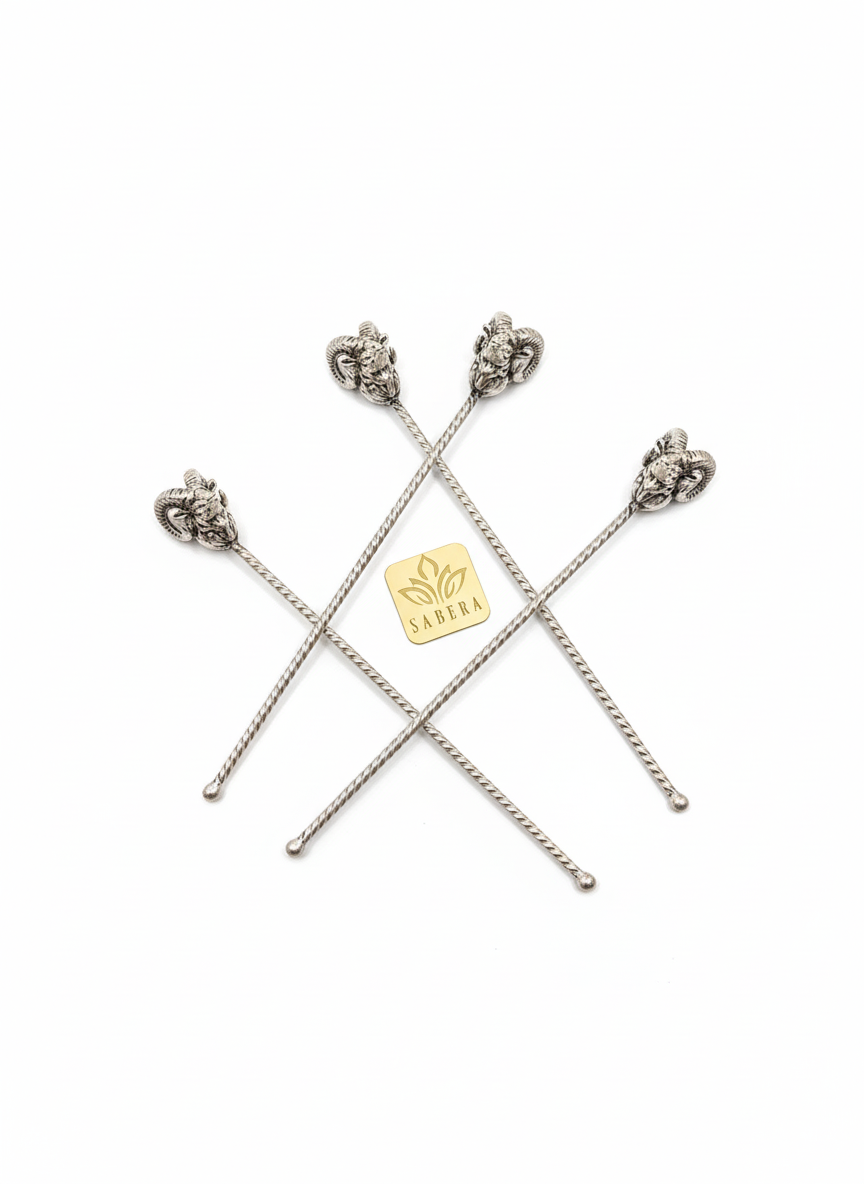 Elegant Silver Sheep Head Stirrer – Handcrafted Bar Accessory