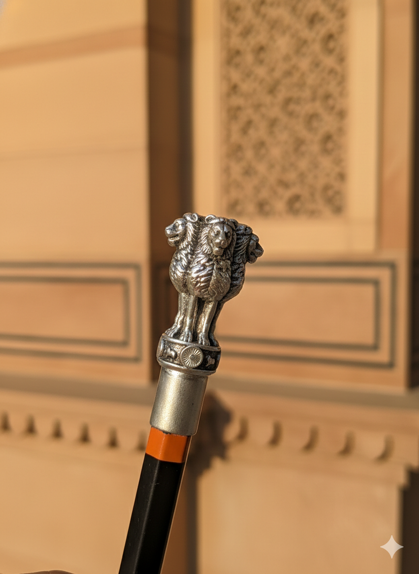 Pure Silver Plated Brass Ashoka Pillar Pencil Topper | National Emblem of India | Luxury Patriotic Desk Accessory | Premium Republic Day & Independence Day Gift