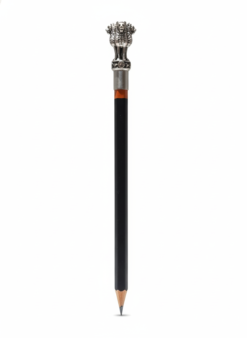 Pure Silver Plated Brass Ashoka Pillar Pencil Topper | National Emblem of India | Luxury Patriotic Desk Accessory | Premium Republic Day & Independence Day Gift